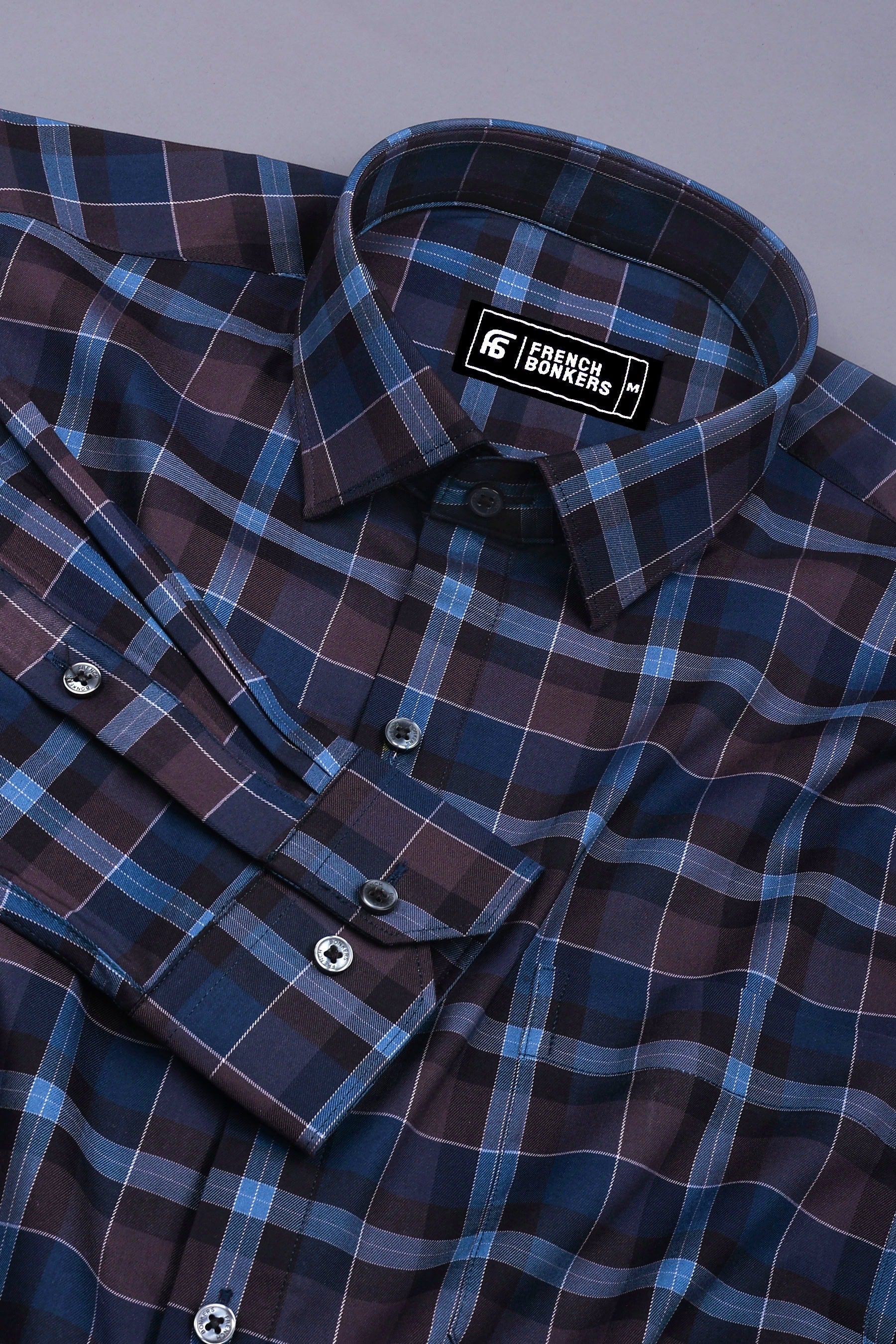 Steel Night Blue and Brown Box Check Shirt