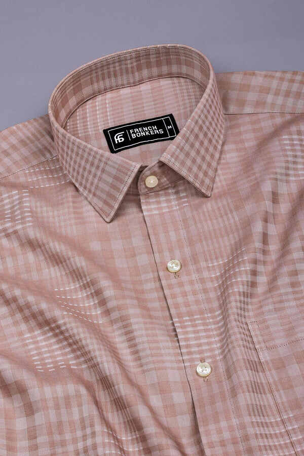 Oyster Brown Twill Check Cotton Shirt
