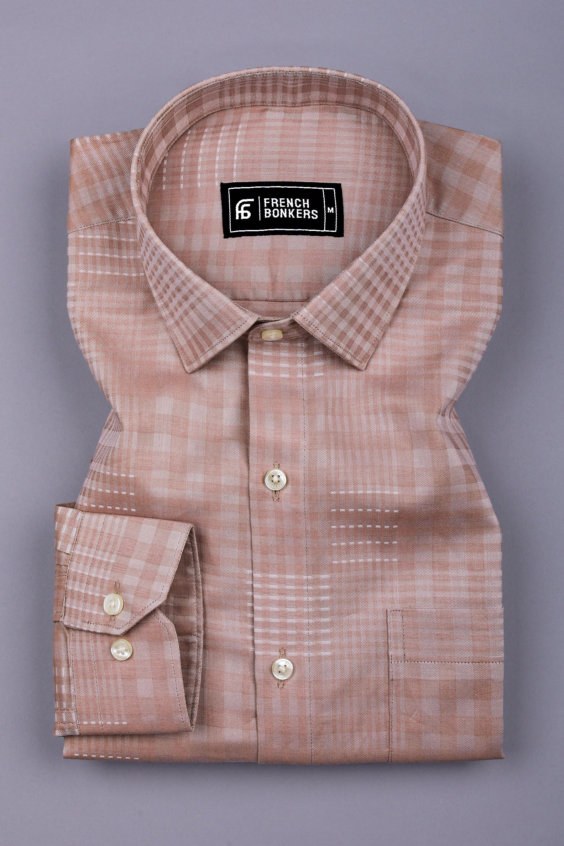 Oyster Brown Twill Check Cotton Shirt