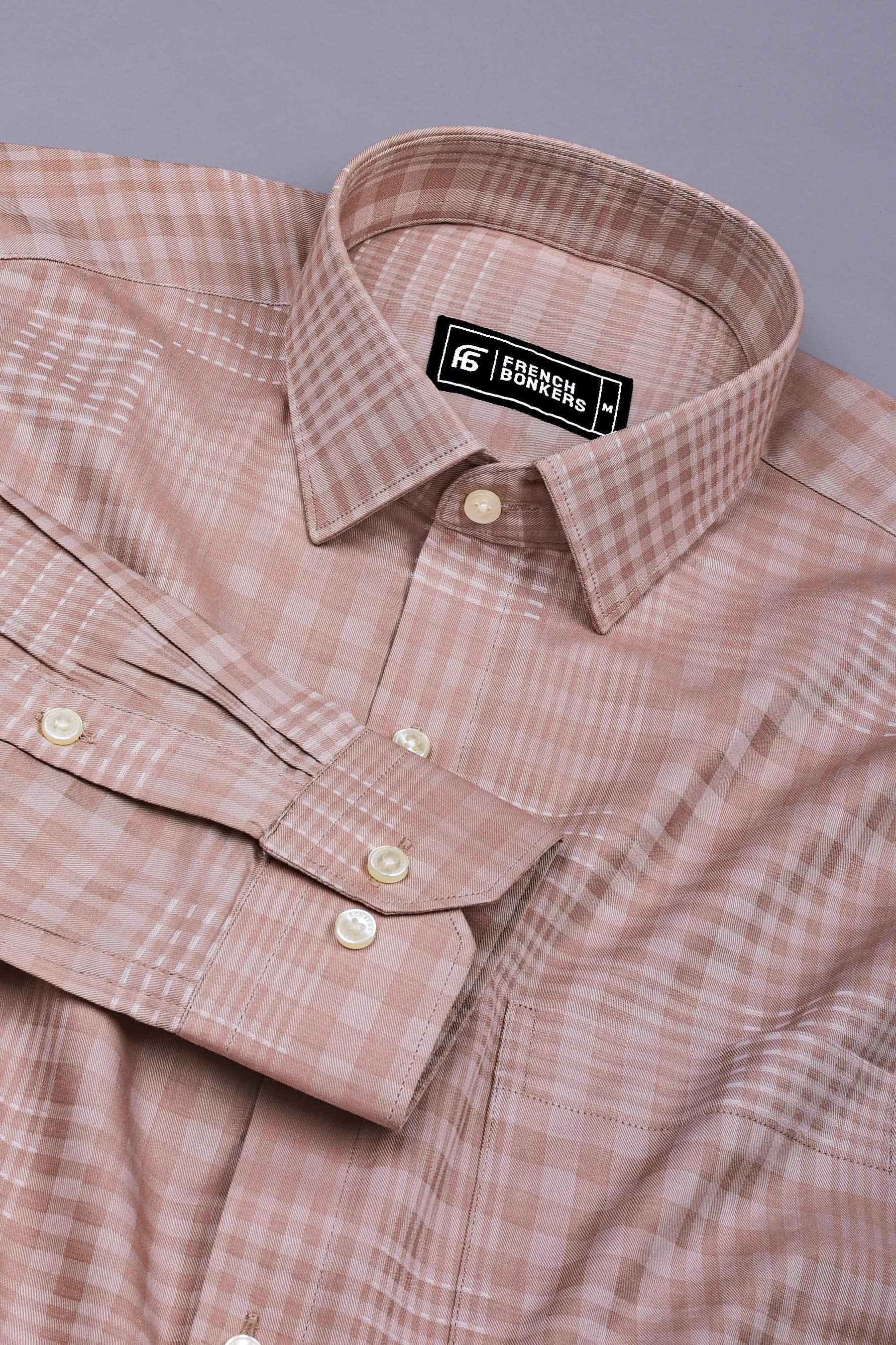 Oyster Brown Twill Check Cotton Shirt