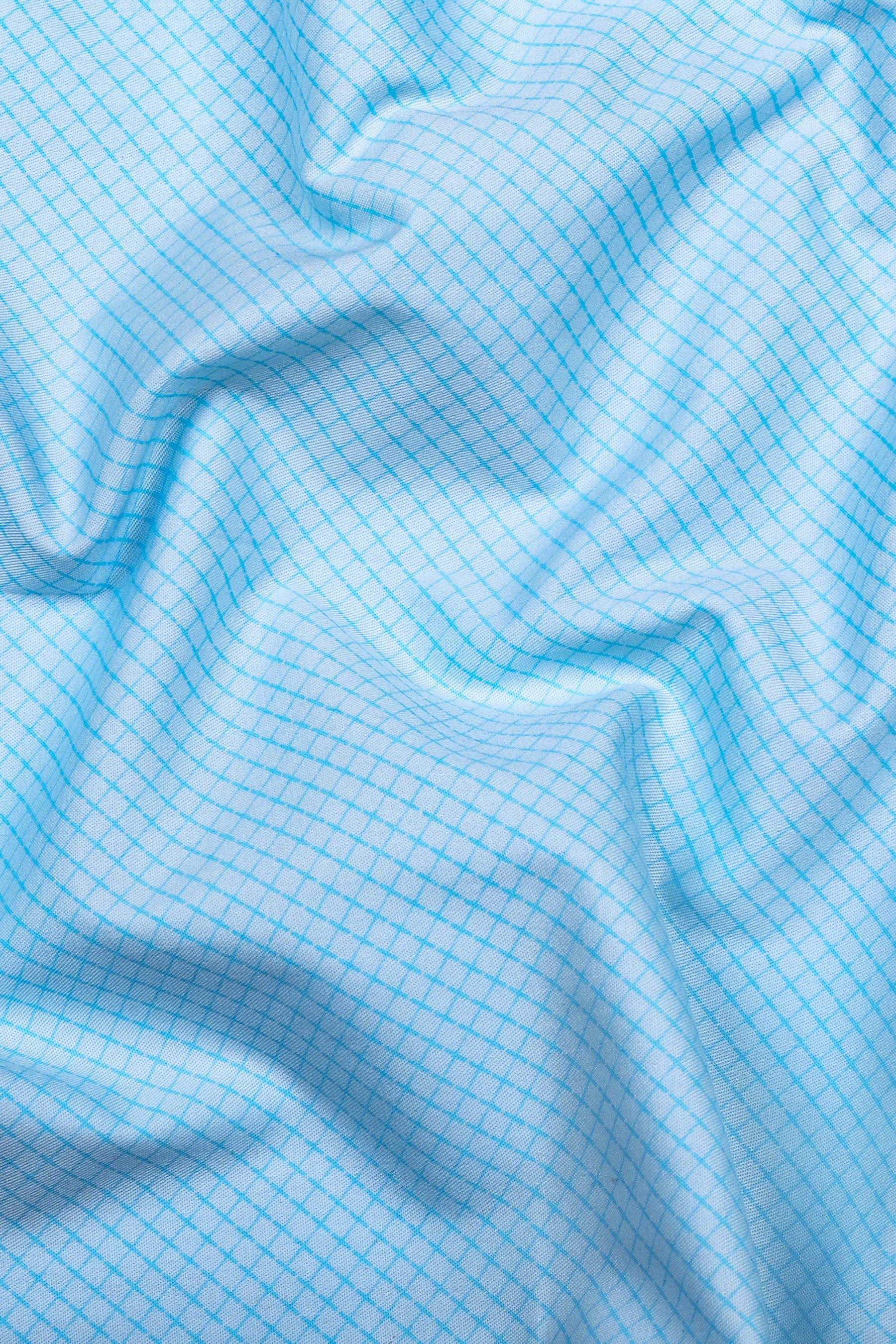 Nordic Sky Blue Rhombus Printed Cotton Shirt