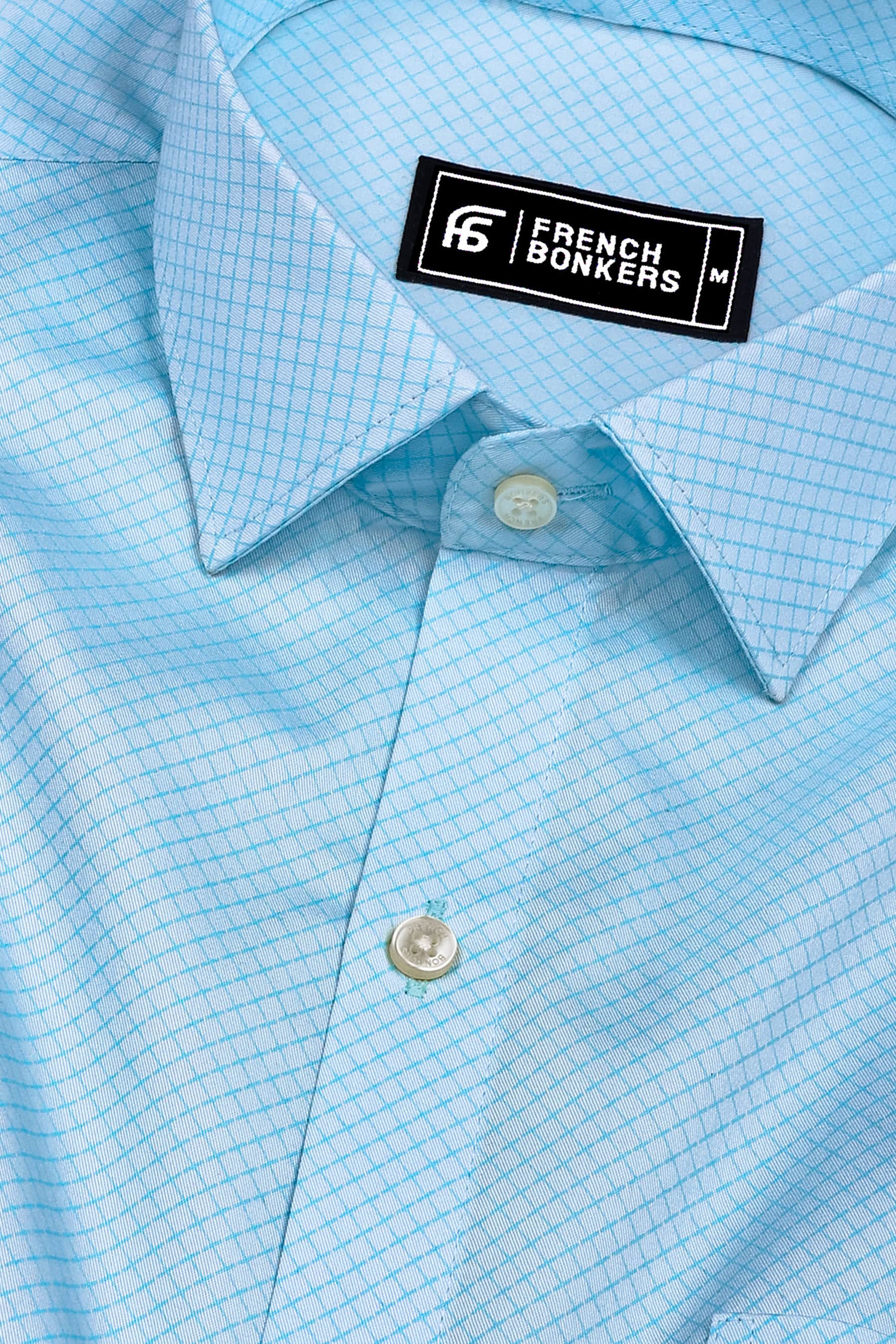 Nordic Sky Blue Rhombus Printed Cotton Shirt