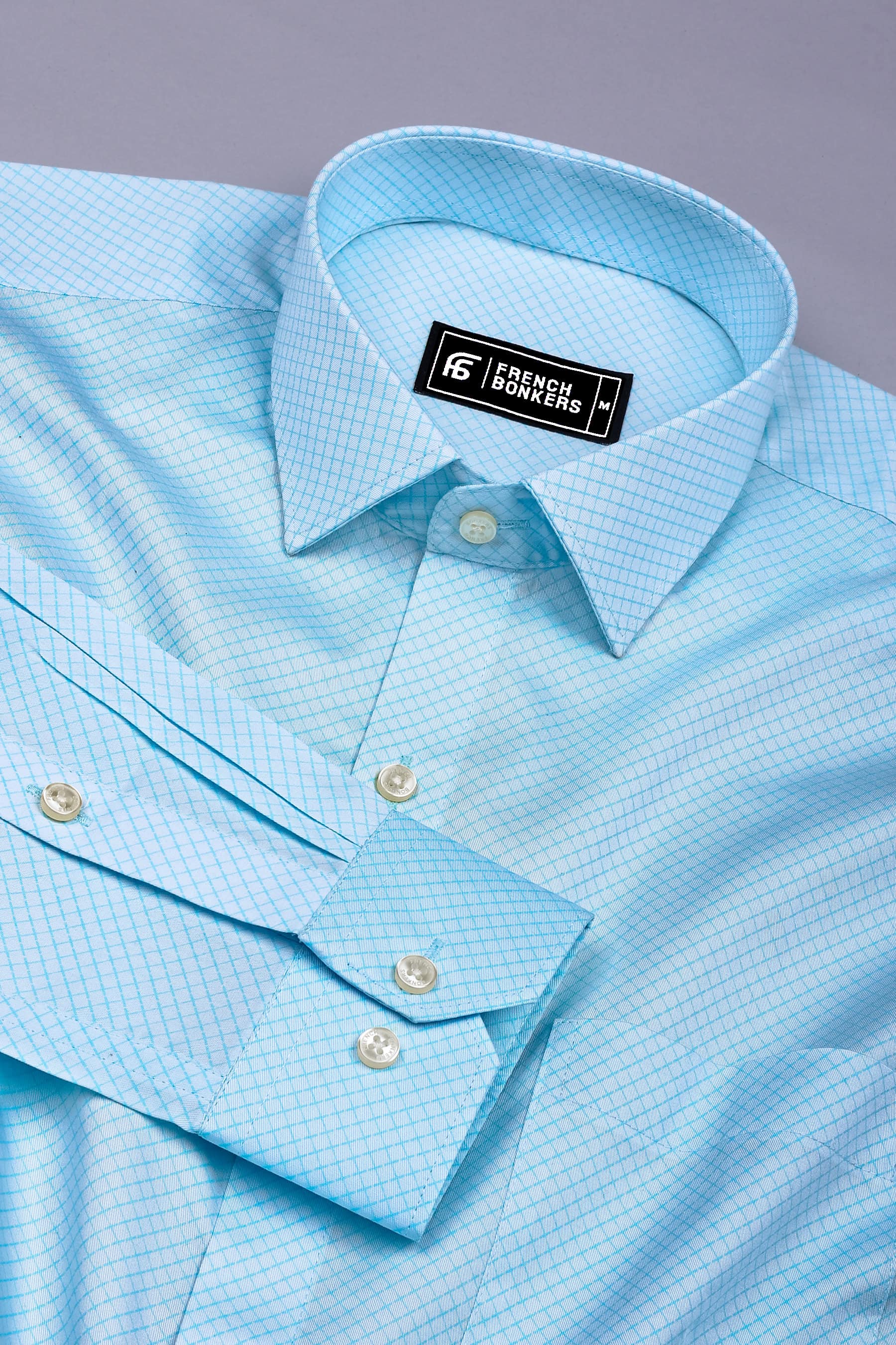 Nordic Sky Blue Rhombus Printed Cotton Shirt