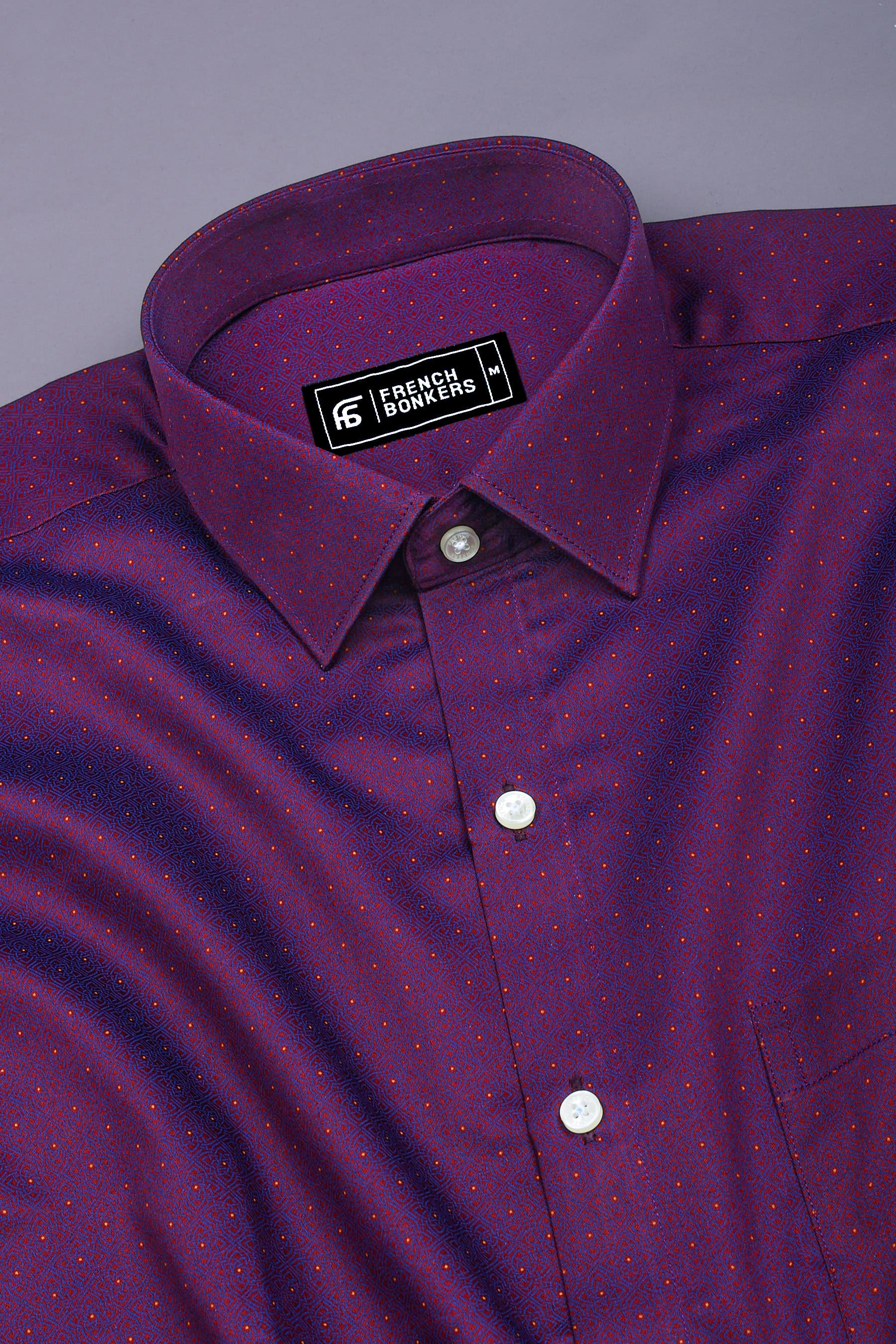 Persian Marron with Blue Jacquard Pattern Shirt