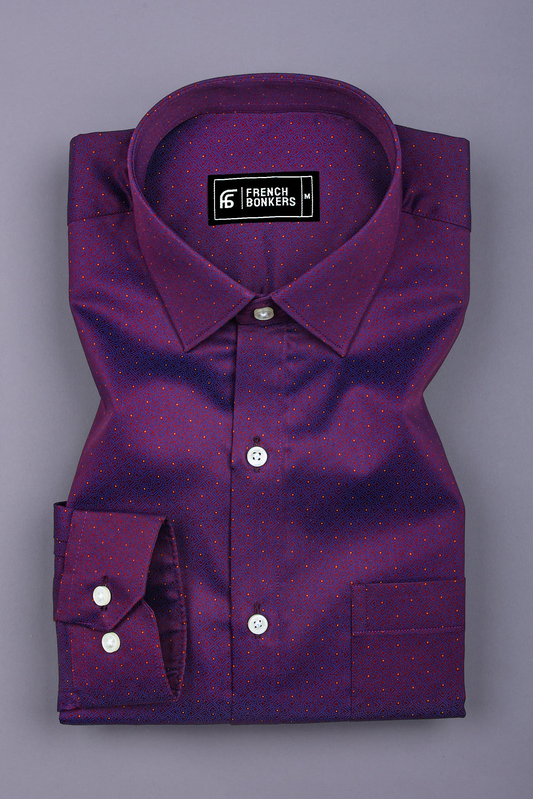 Persian Marron with Blue Jacquard Pattern Shirt