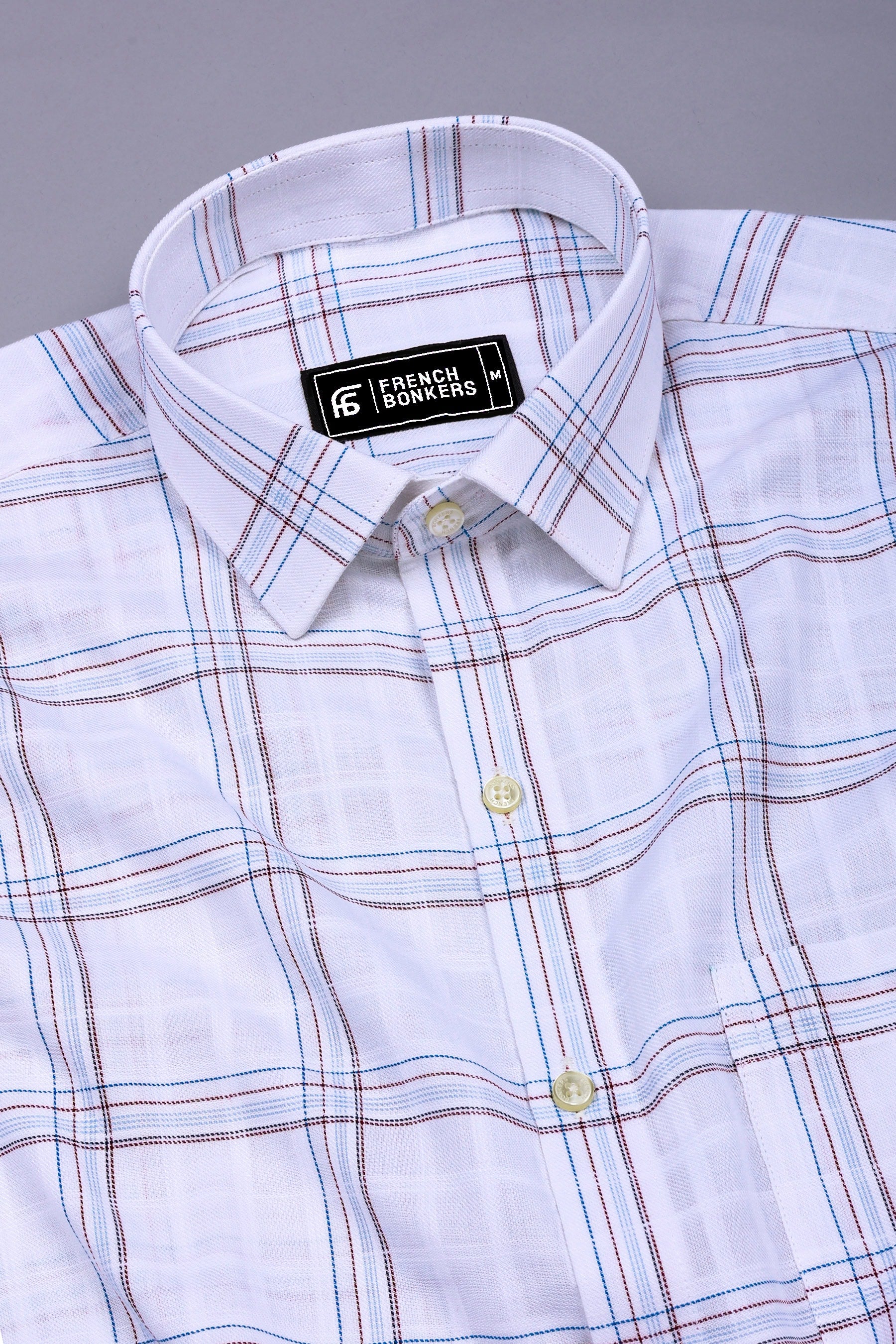 Velmond White with Multi-Line Check Cotton Shirt