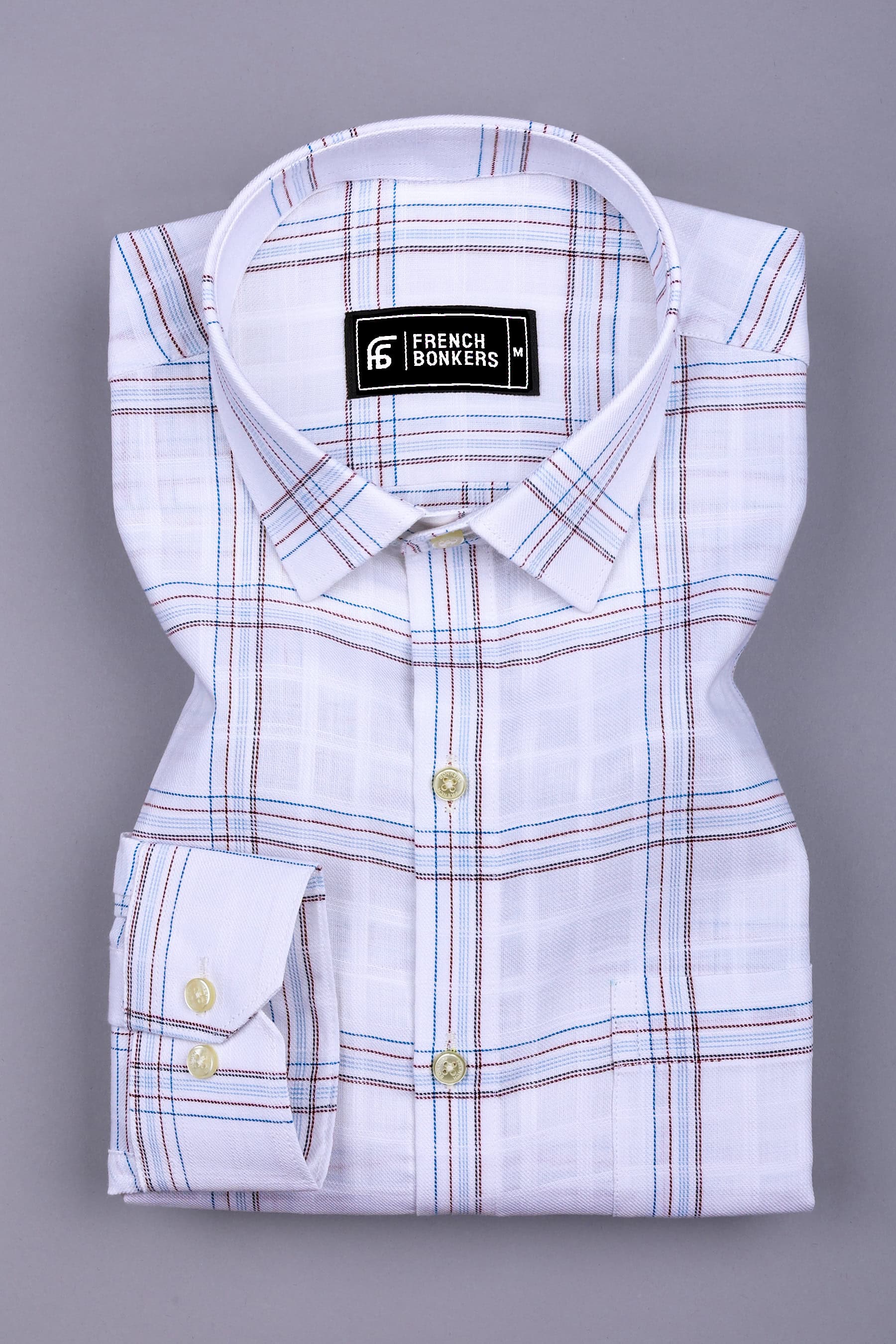 Velmond White with Multi-Line Check Cotton Shirt