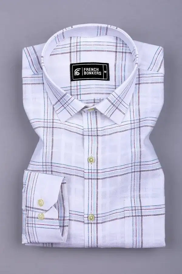 Velmond White with Multi-Line Check Cotton Shirt