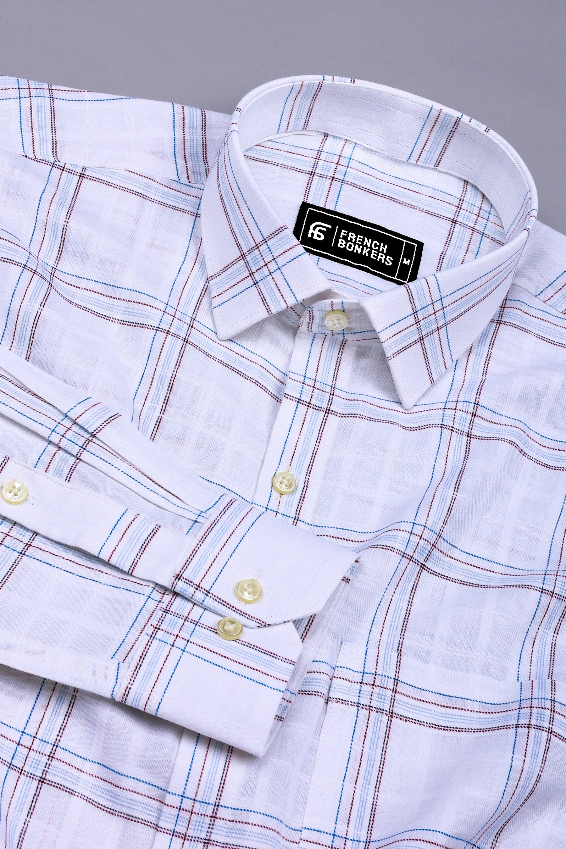 Velmond White with Multi-Line Check Cotton Shirt