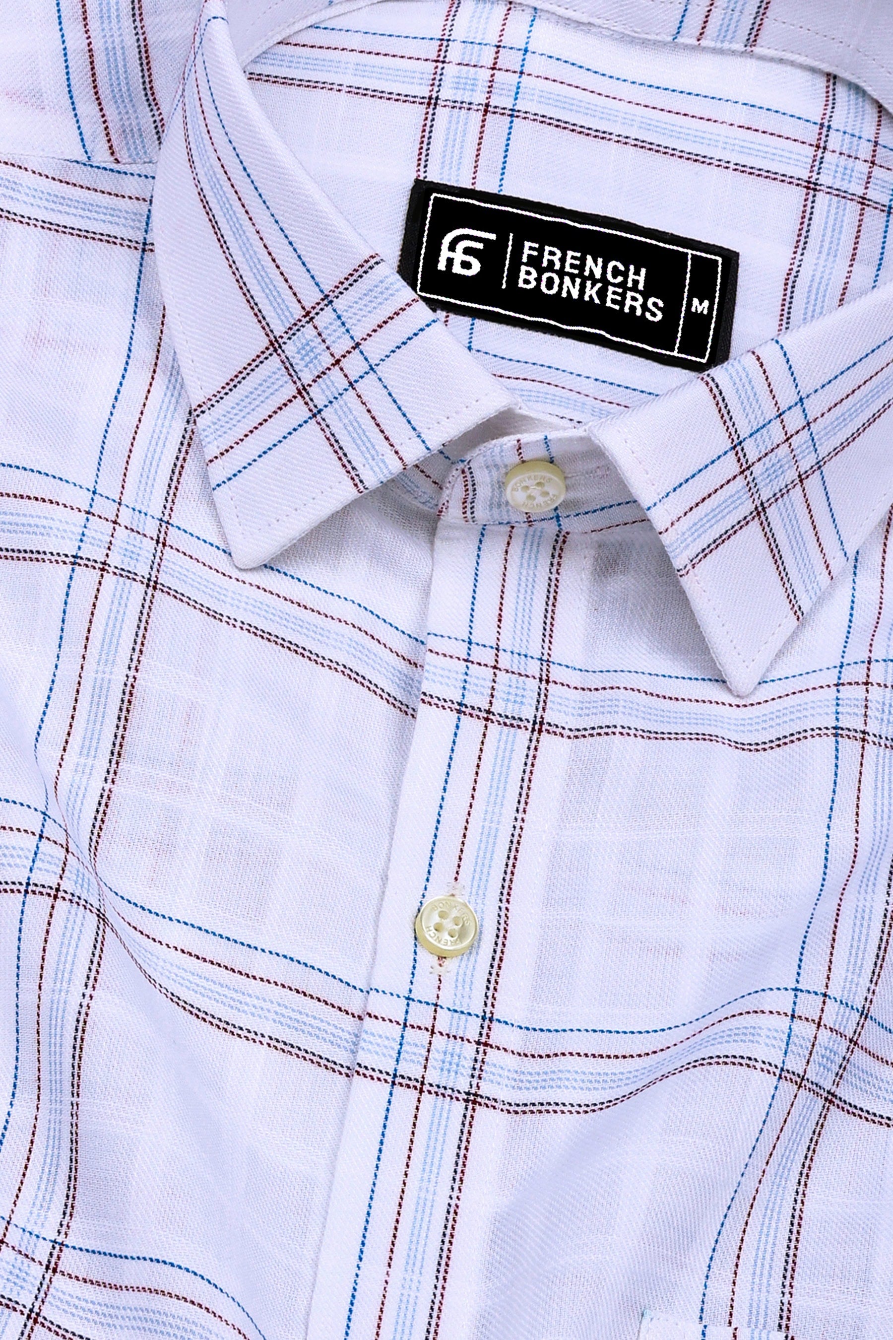 Velmond White with Multi-Line Check Cotton Shirt
