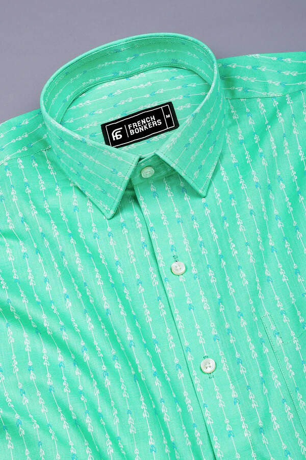 Norell Green with Subtle Directional Printed Cotton Shirt
