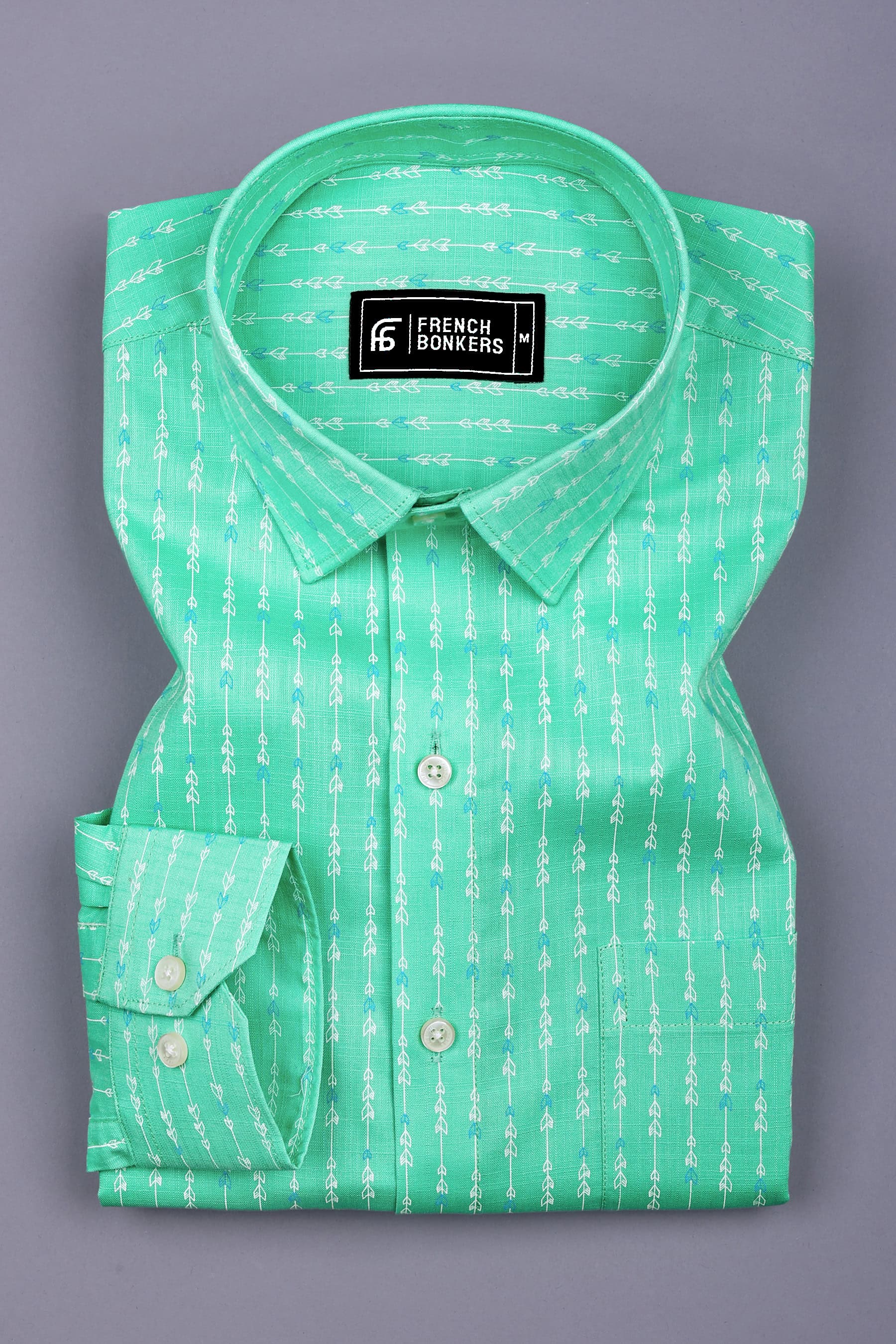 Norell Green with Subtle Directional Printed Cotton Shirt