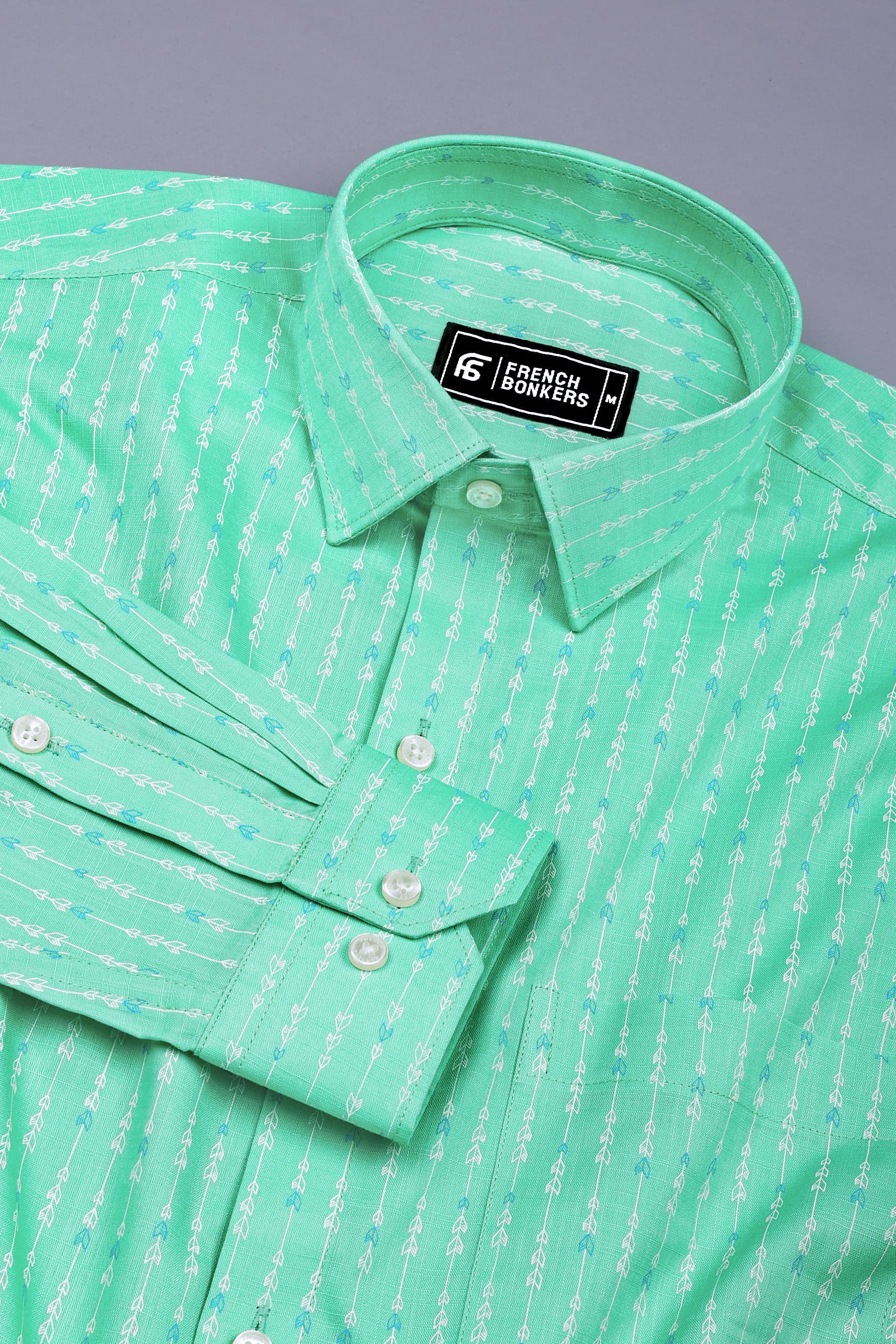 Norell Green with Subtle Directional Printed Cotton Shirt