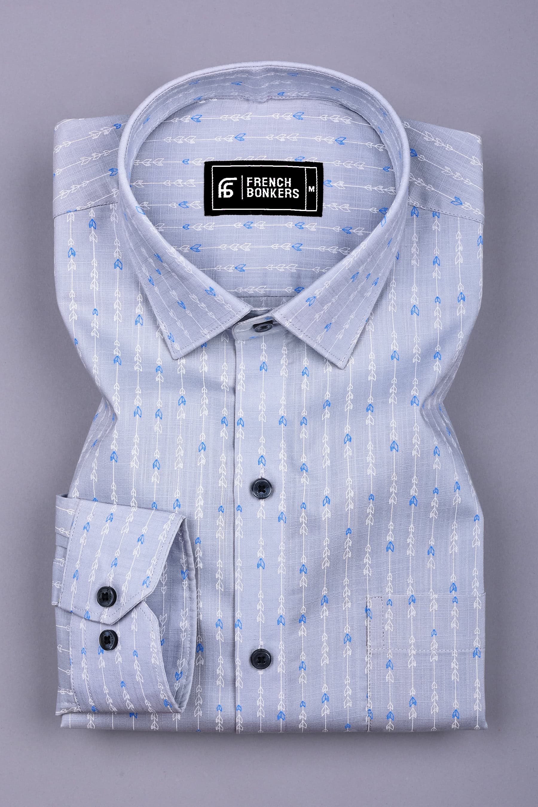Norell Grey with Subtle Directional Printed Cotton Shirt
