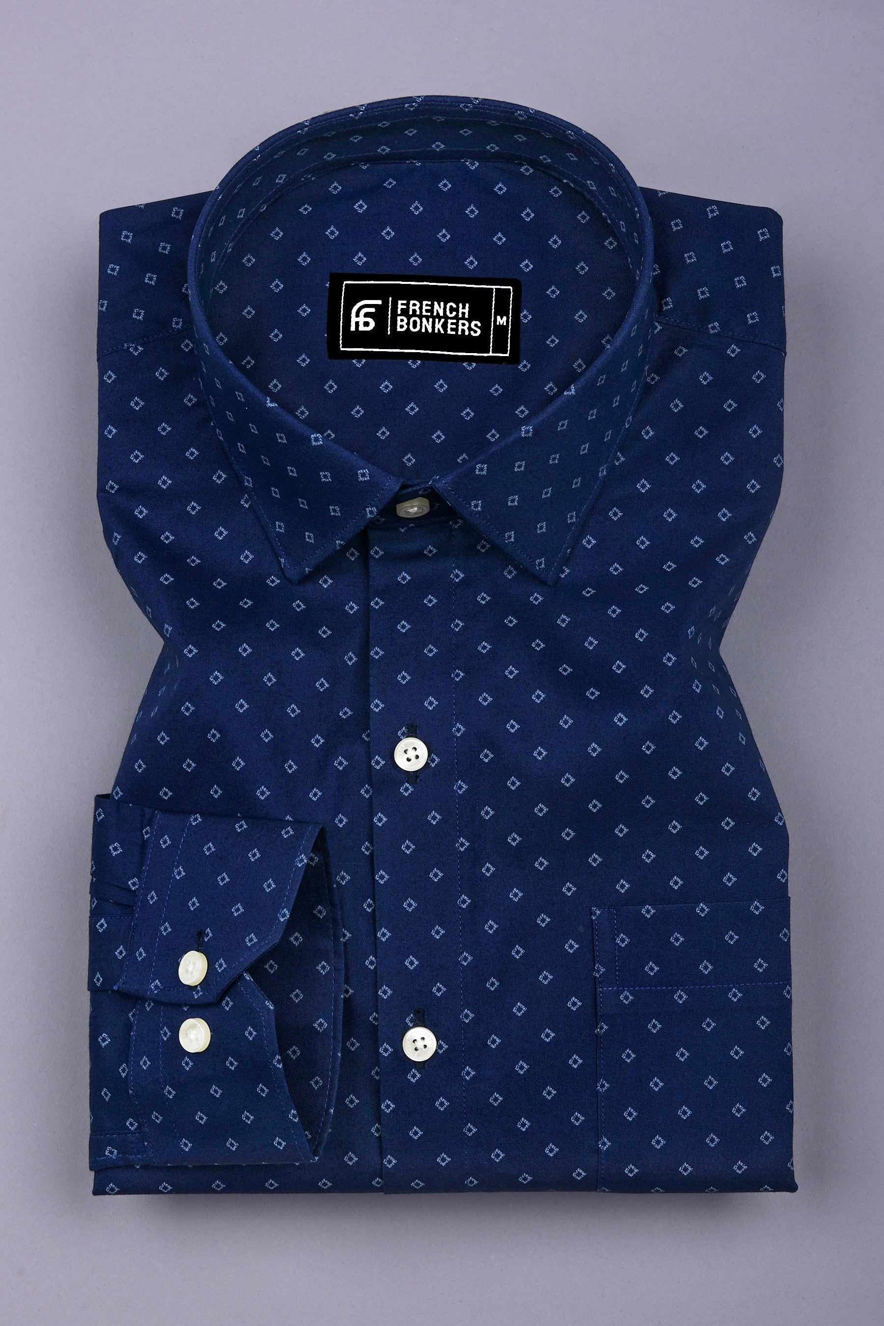 Bravino Blue Shadow Diamond Print Cotton Shirt