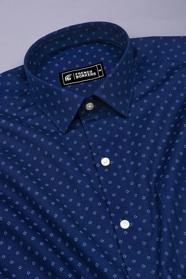 Bravino Blue Shadow Diamond Print Cotton Shirt
