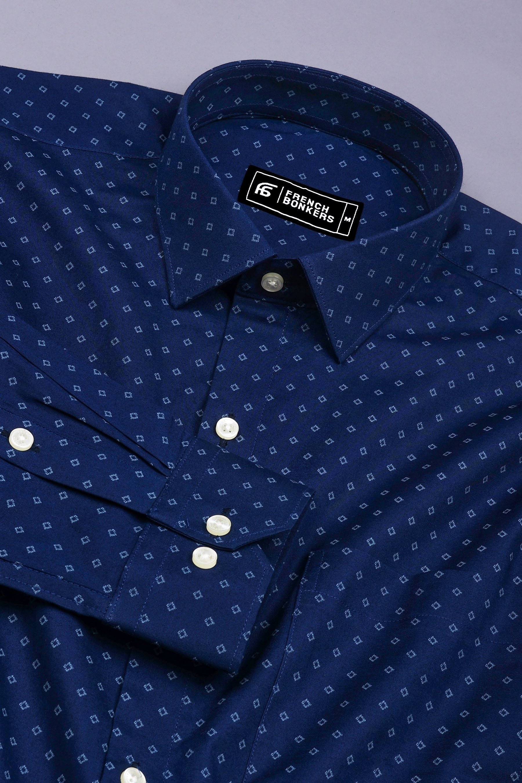 Bravino Blue Shadow Diamond Print Cotton Shirt