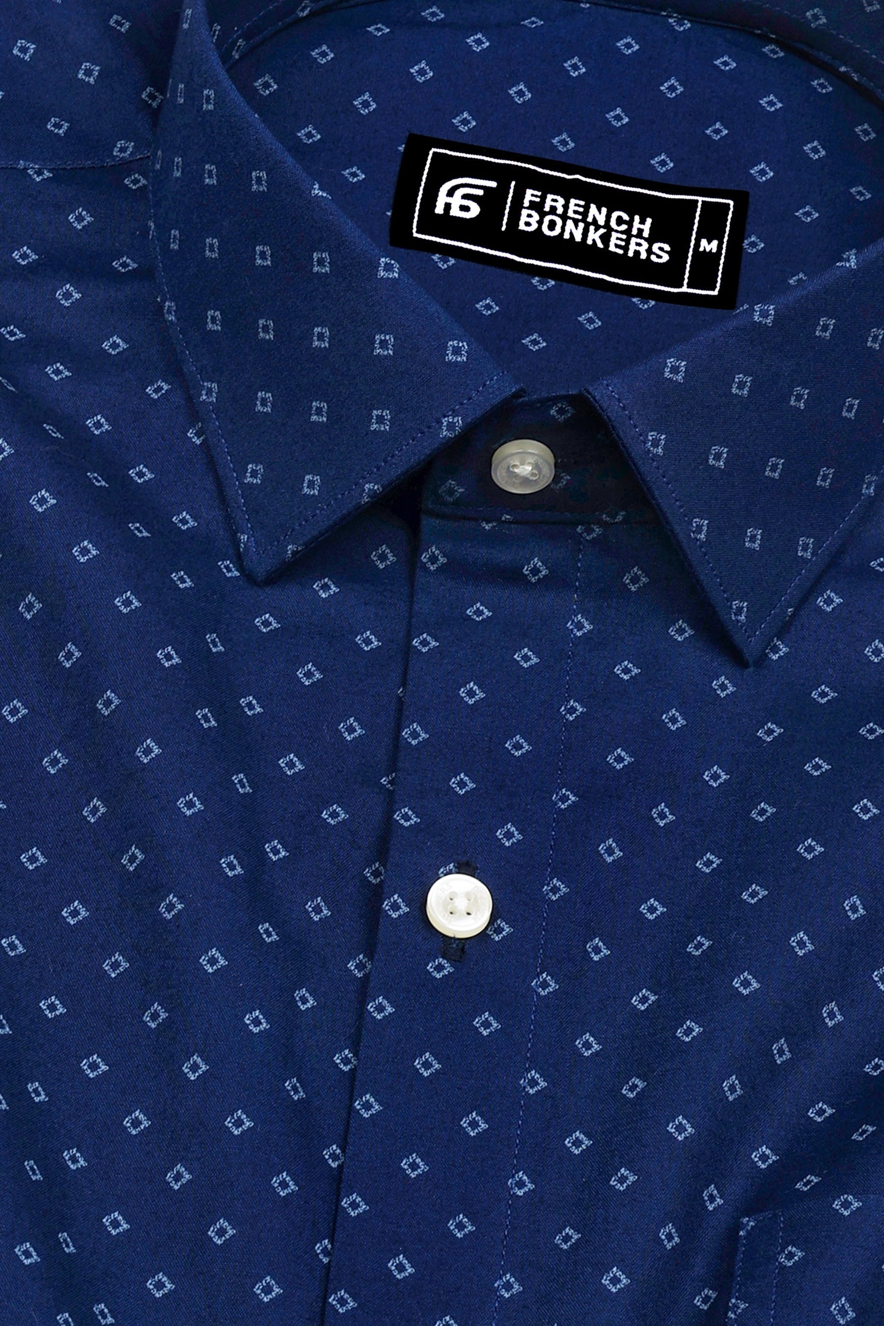 Bravino Blue Shadow Diamond Print Cotton Shirt