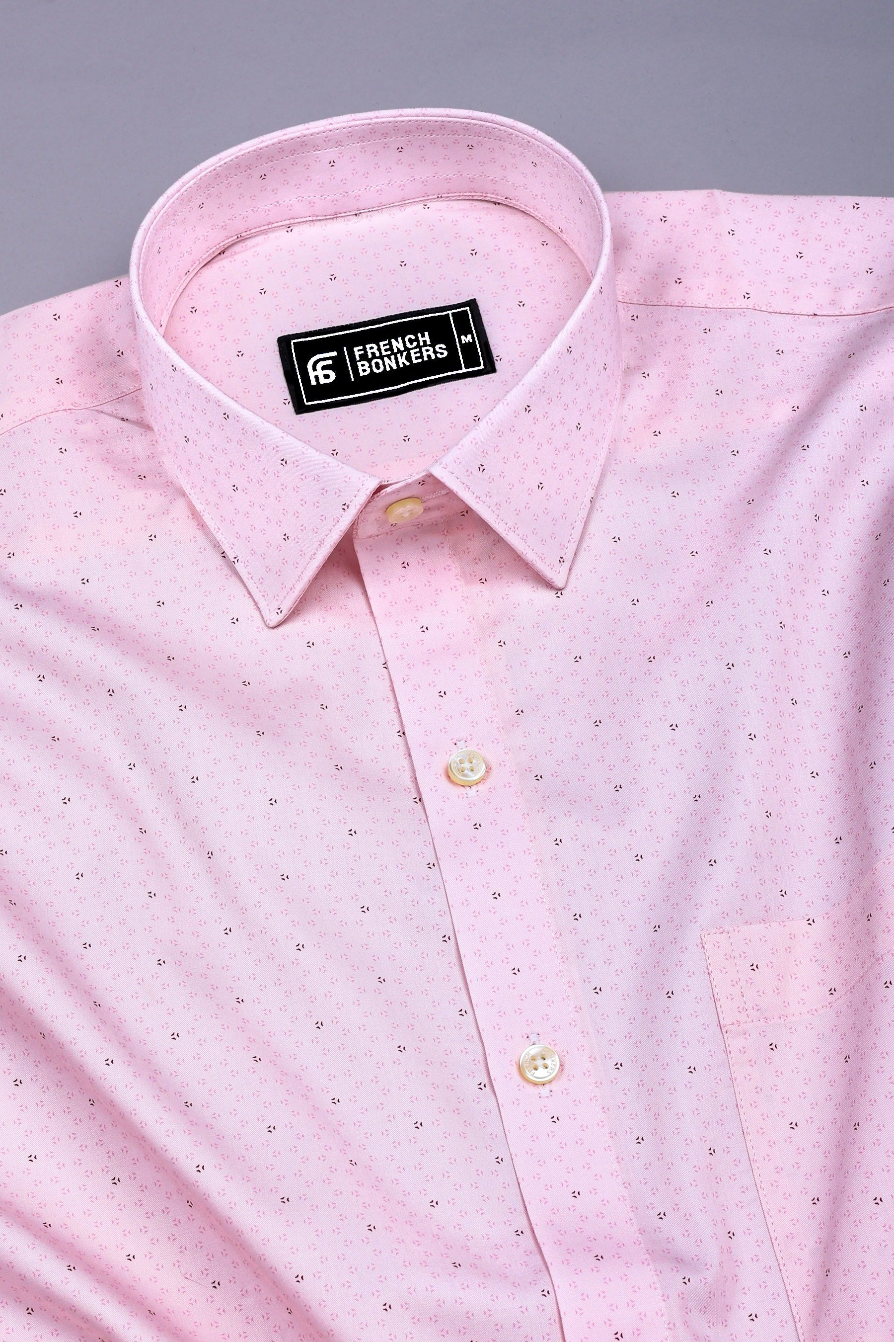 Trevona Peach with Fine Maroon Design Cotton Shirt