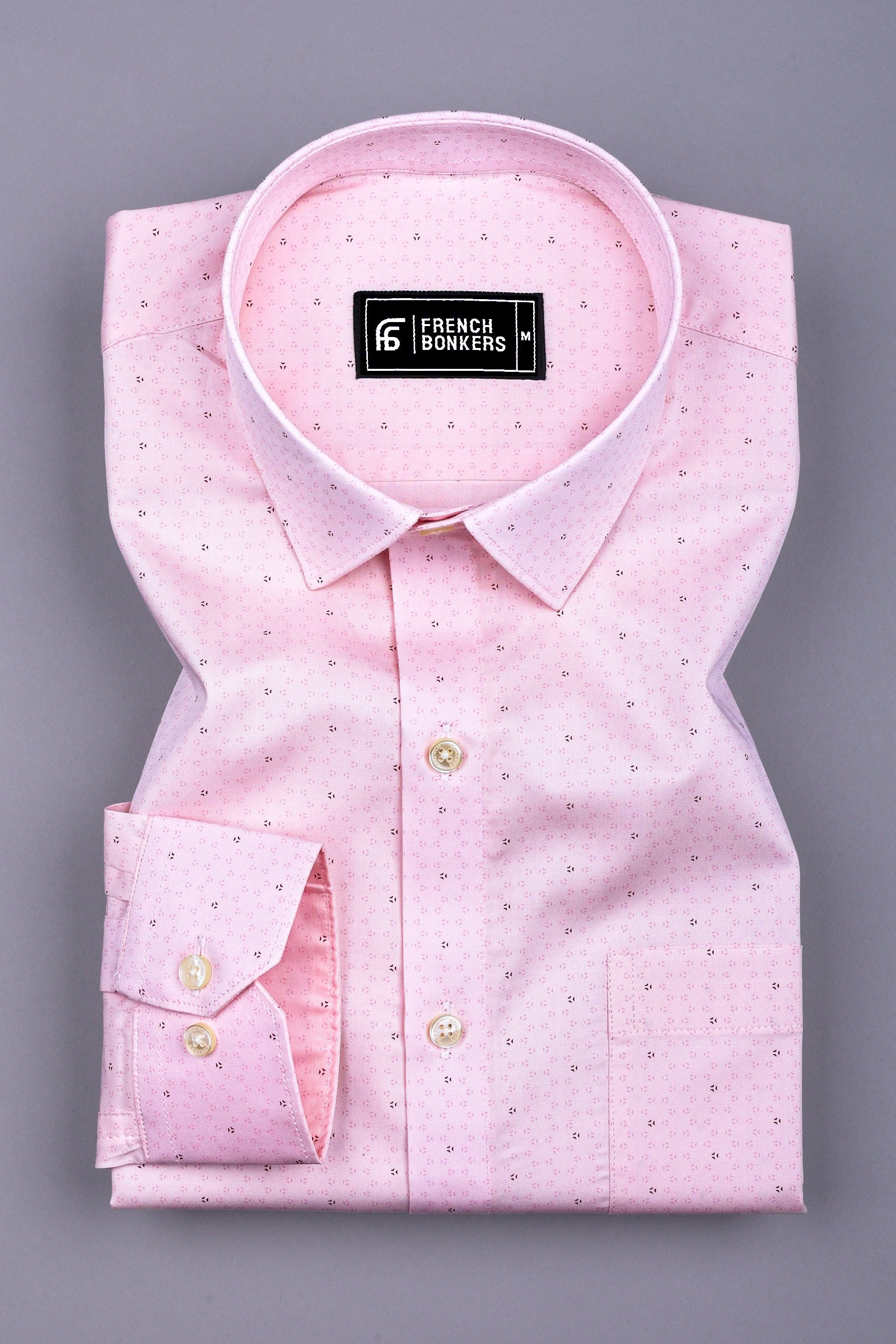 Trevona Peach with Fine Maroon Design Cotton Shirt