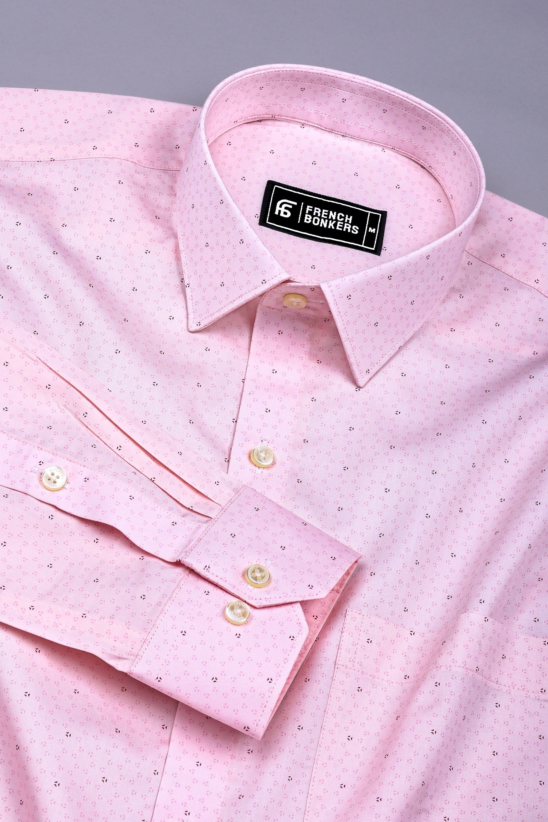 Trevona Peach with Fine Maroon Design Cotton Shirt