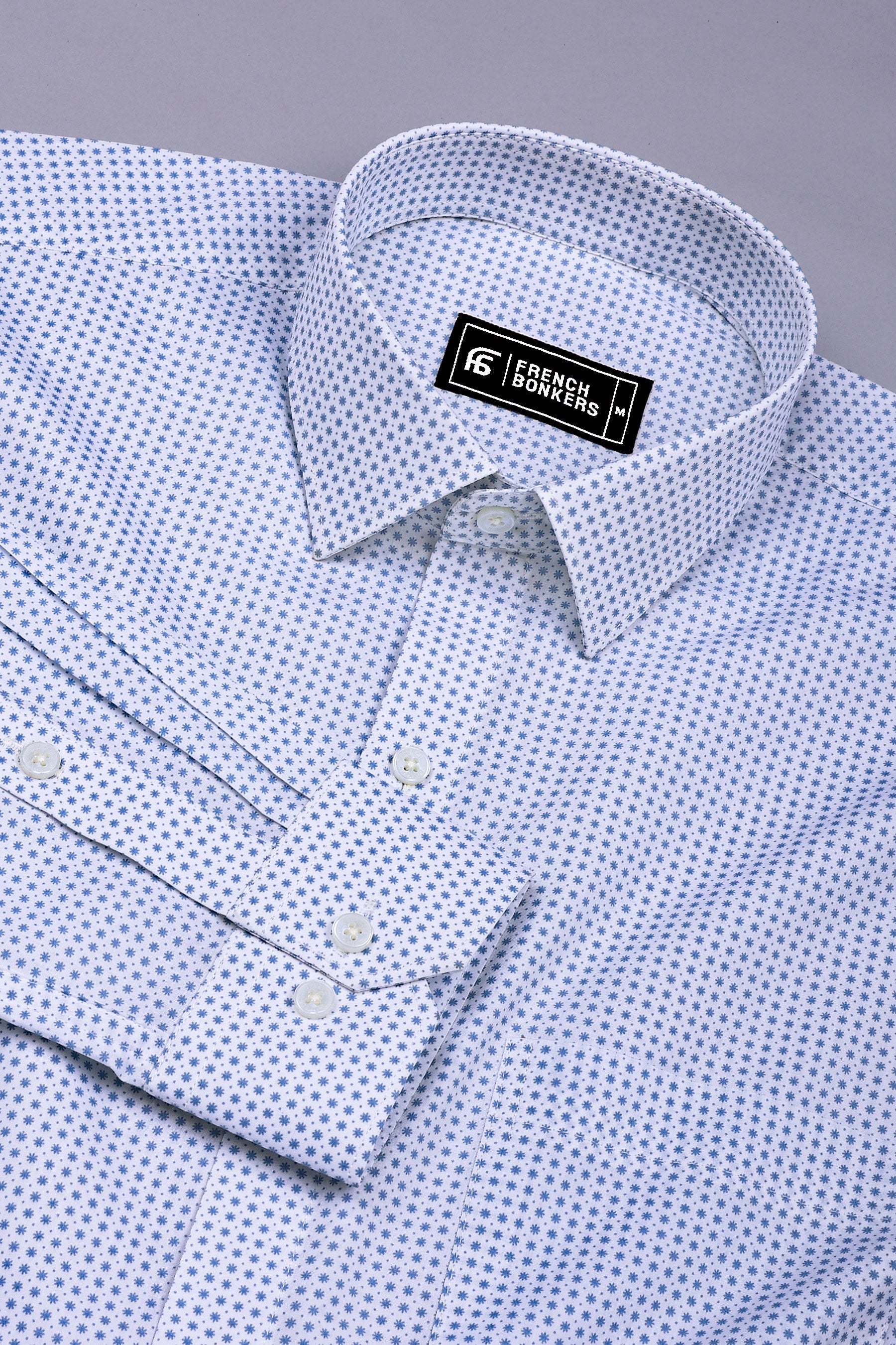 Dexiva White and Blue Ditsy Print Cotton Shirt