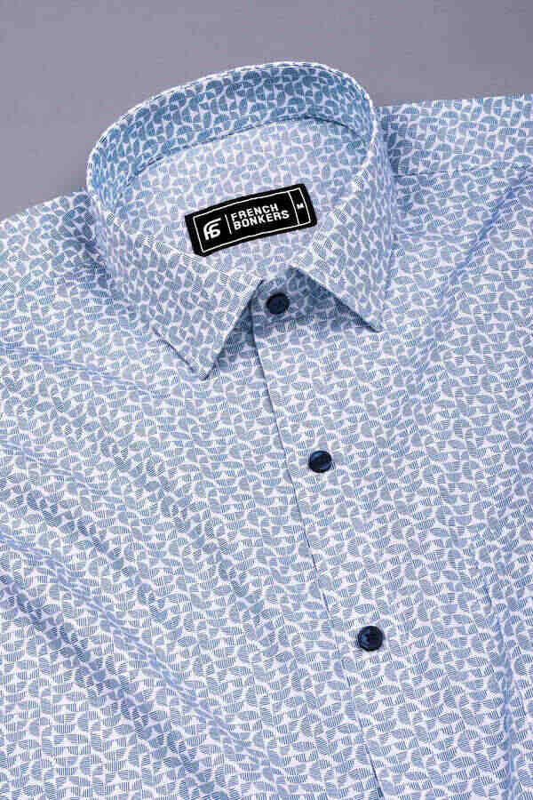 Orbit Grid Sky Blue Printed Cotton Shirt