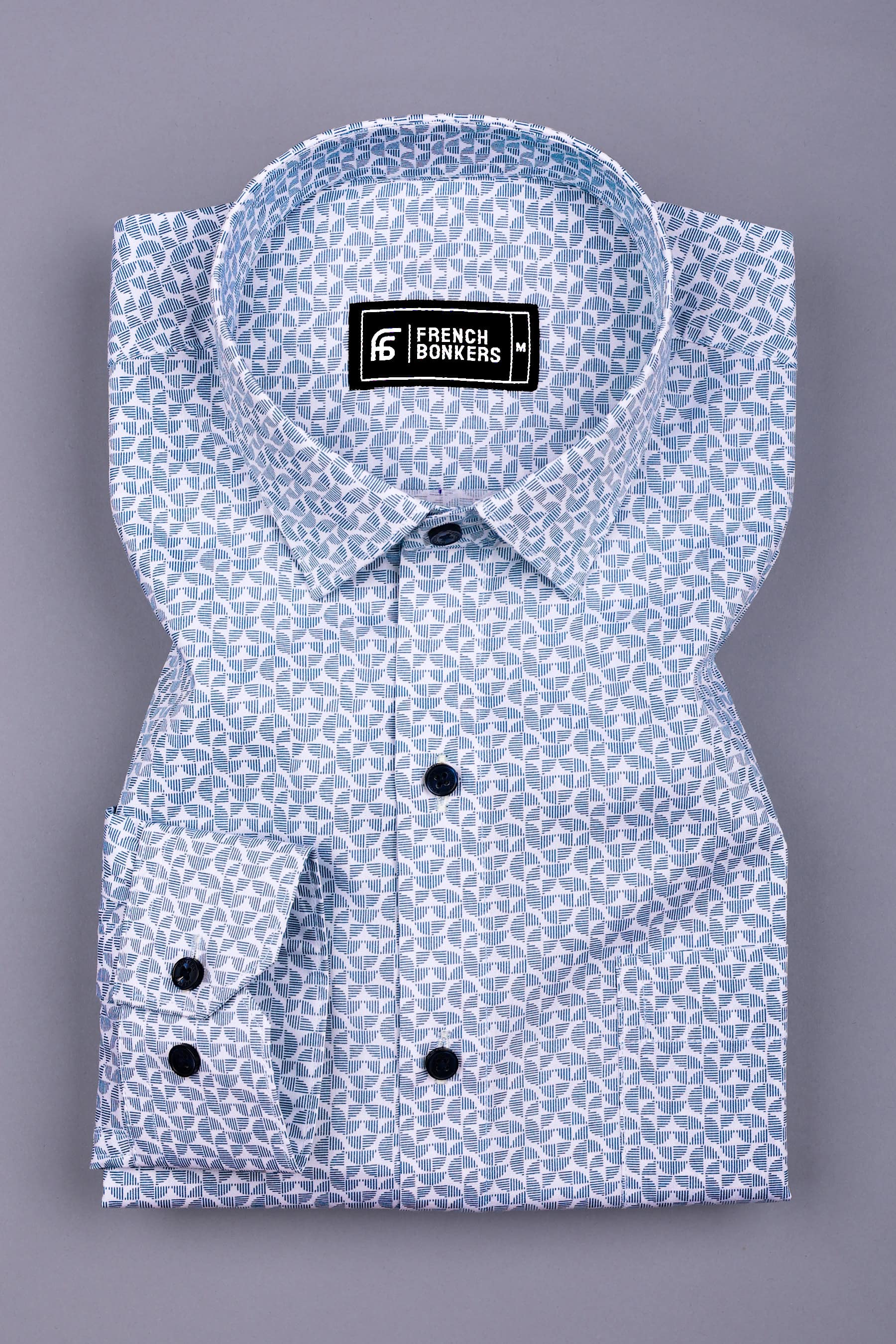 Orbit Grid Sky Blue Printed Cotton Shirt