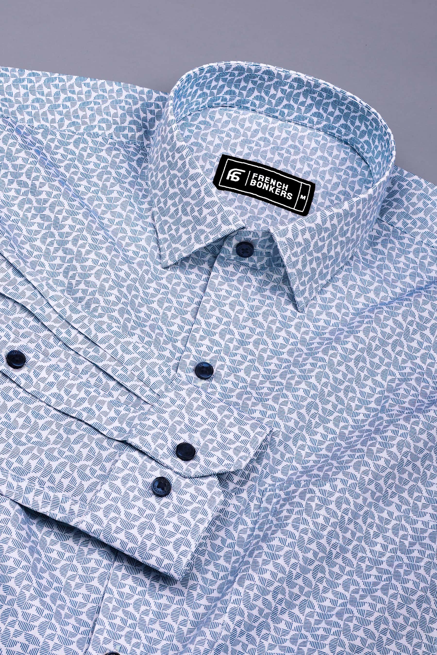 Orbit Grid Sky Blue Printed Cotton Shirt