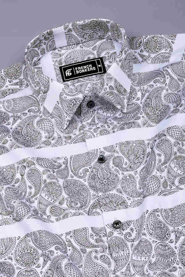 Quorra White with Black Paisley Print Cotton Shirt
