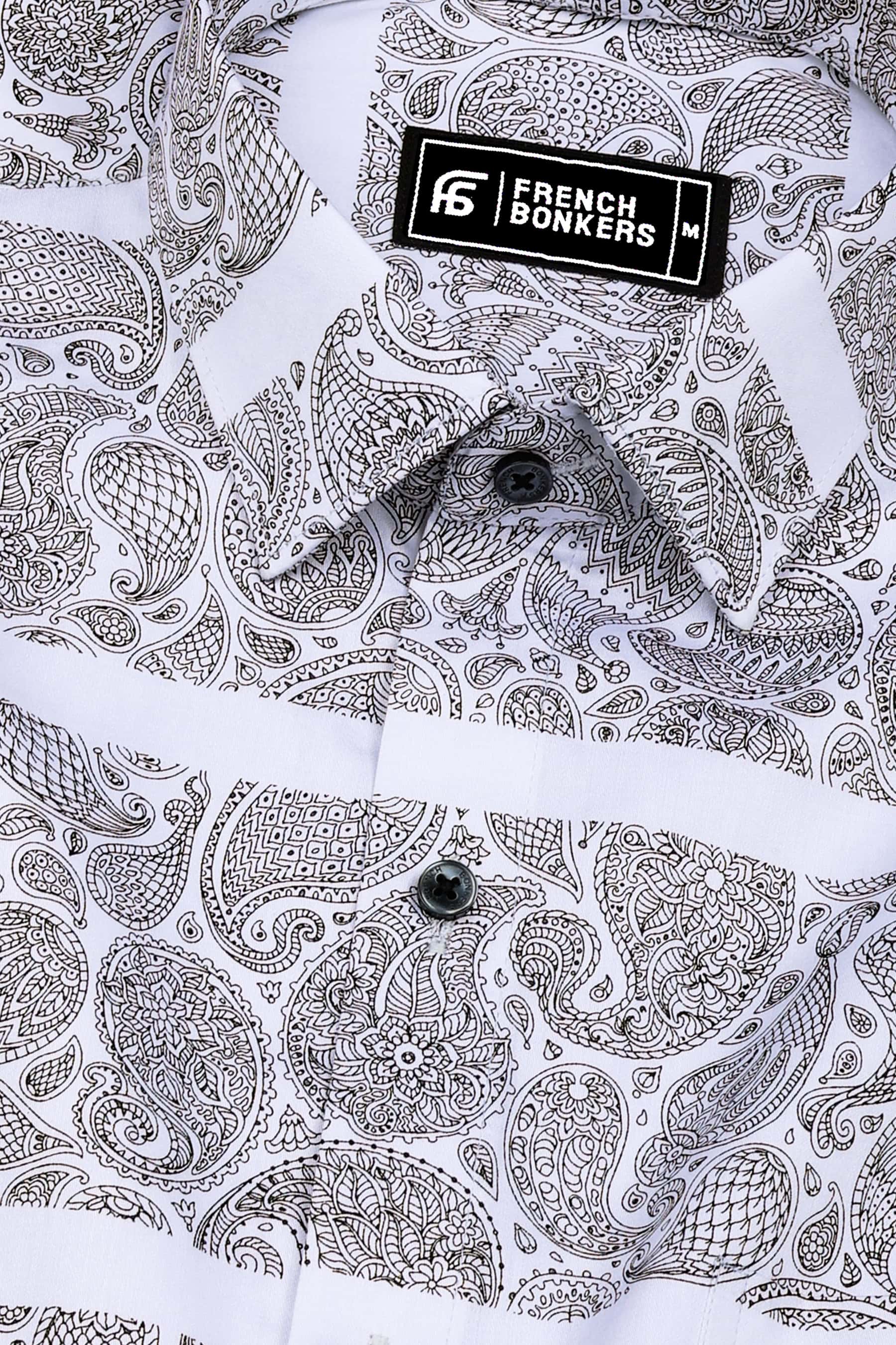 Quorra White with Black Paisley Print Cotton Shirt