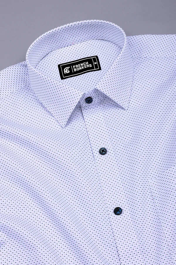 Twilight Drizzle White with Blue Printed Cotton Shirt