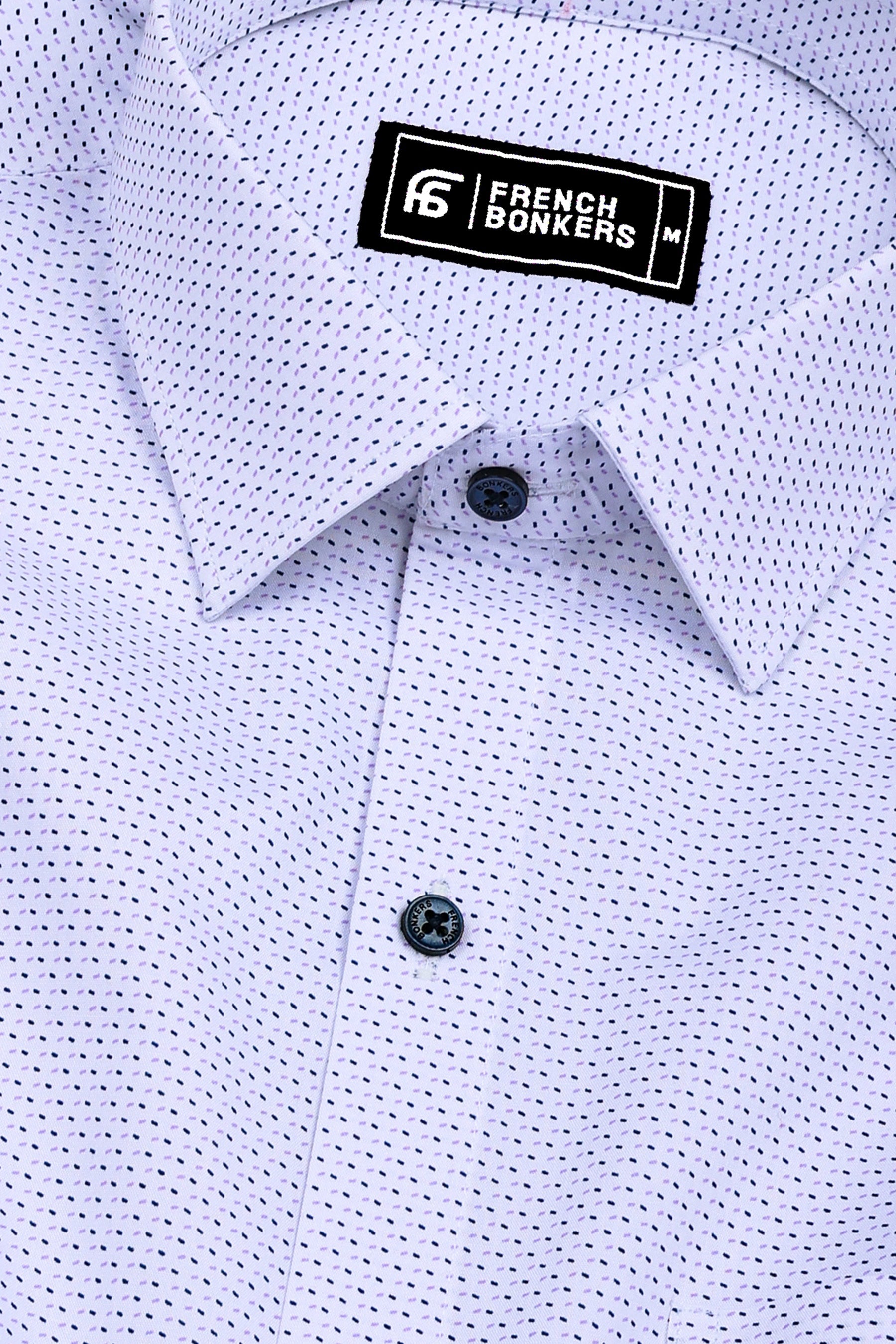 Twilight Drizzle White with Blue Printed Cotton Shirt
