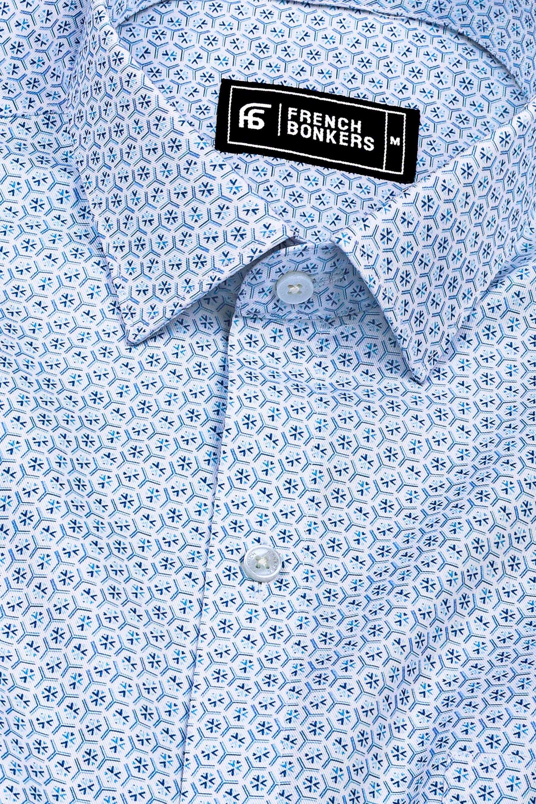 Zentrix Skyblue and White Geometric Print Cotton Shirt