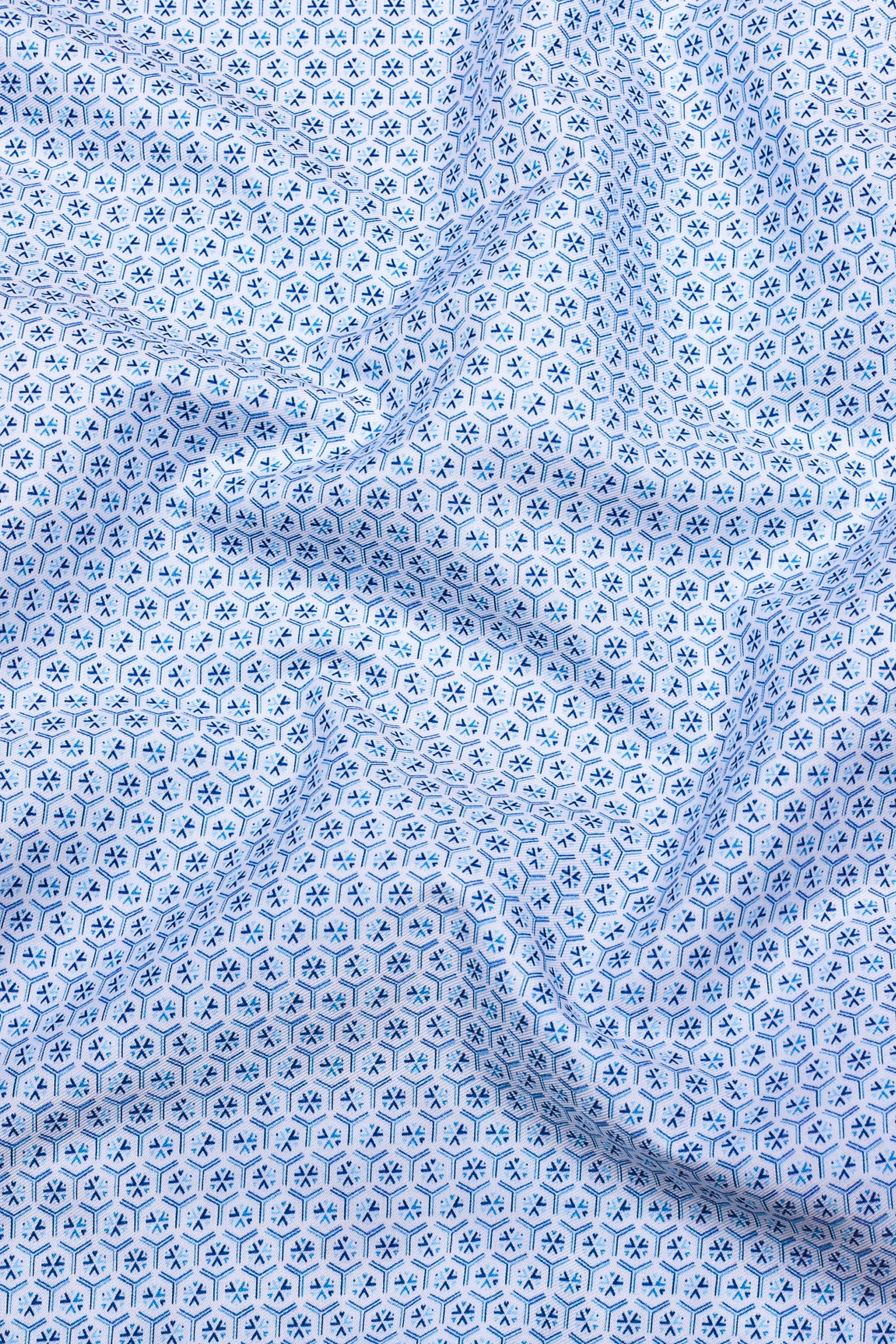 Zentrix Skyblue and White Geometric Print Cotton Shirt