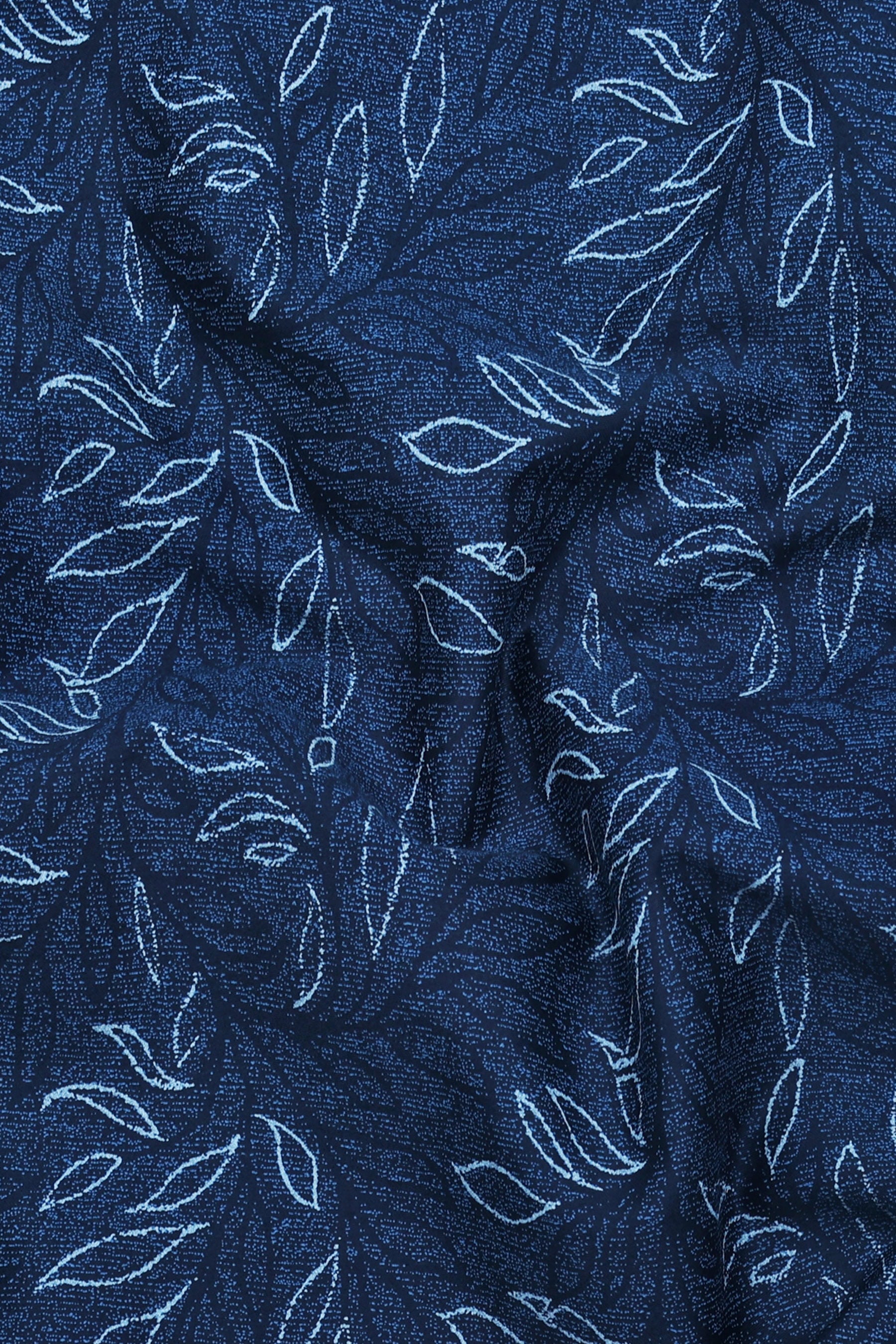 Florvyn Blue with Sky Leaf Print Cotton Shirt