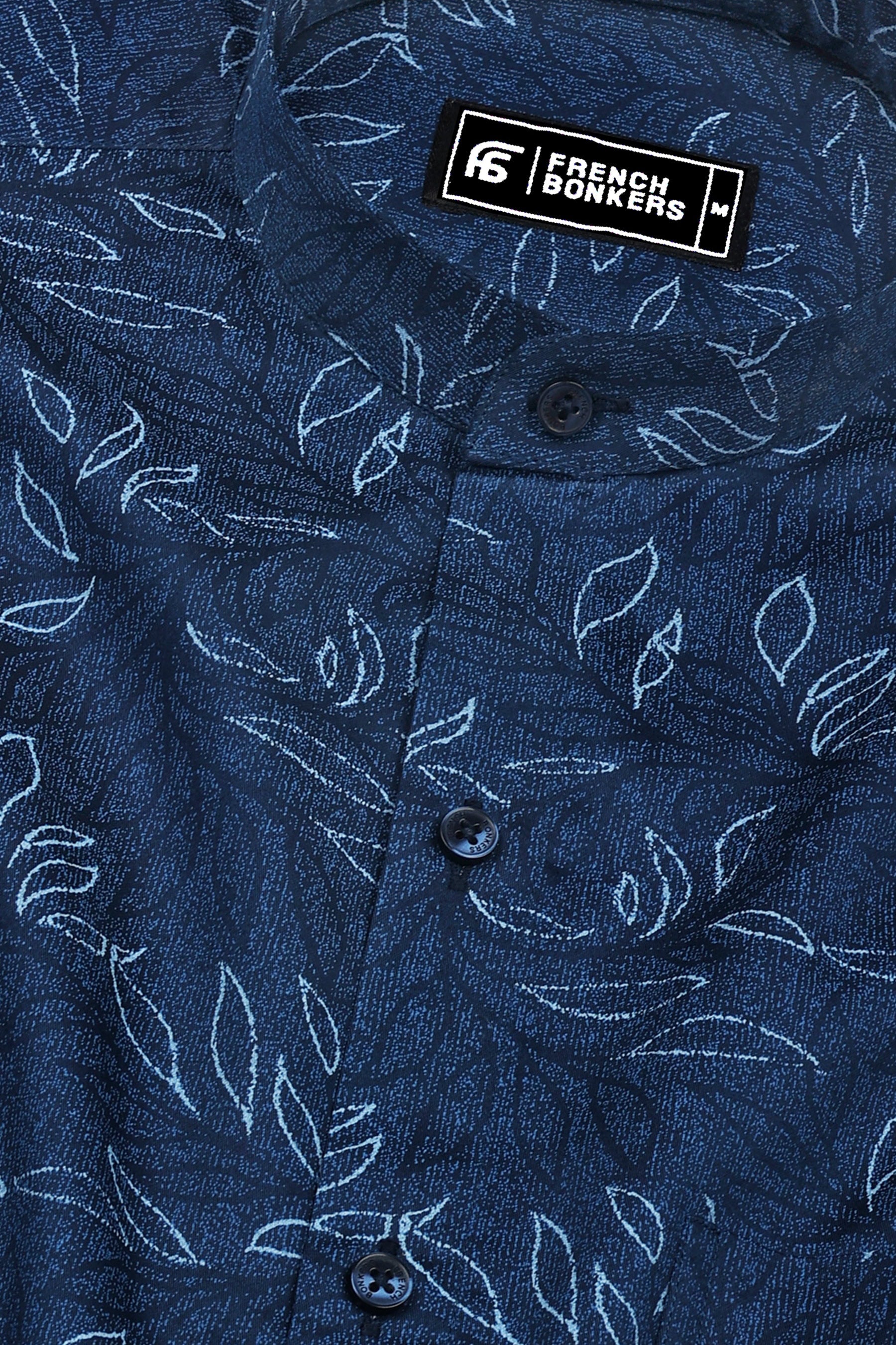 Florvyn Blue with Sky Leaf Print Cotton Shirt