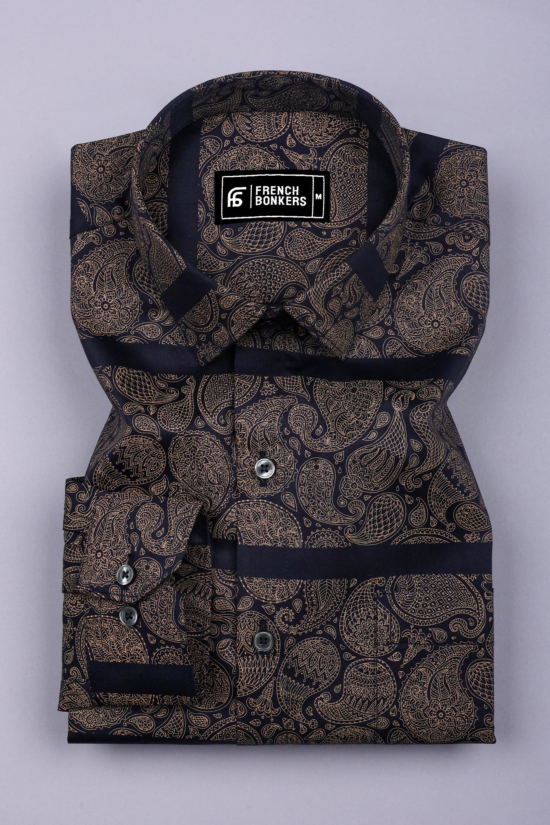 Quorra Black with Brown Paisley Print Cotton Shirt