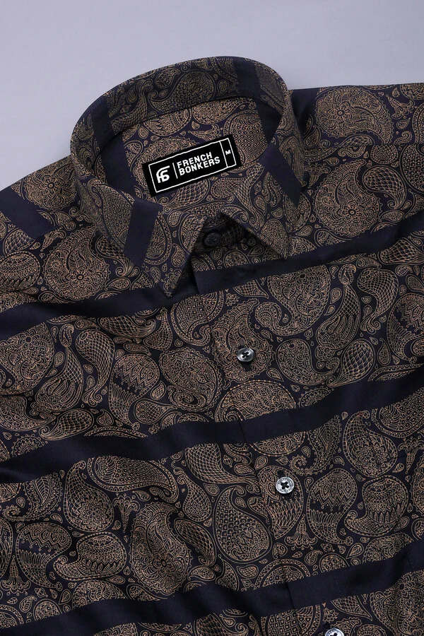Quorra Black with Brown Paisley Print Cotton Shirt