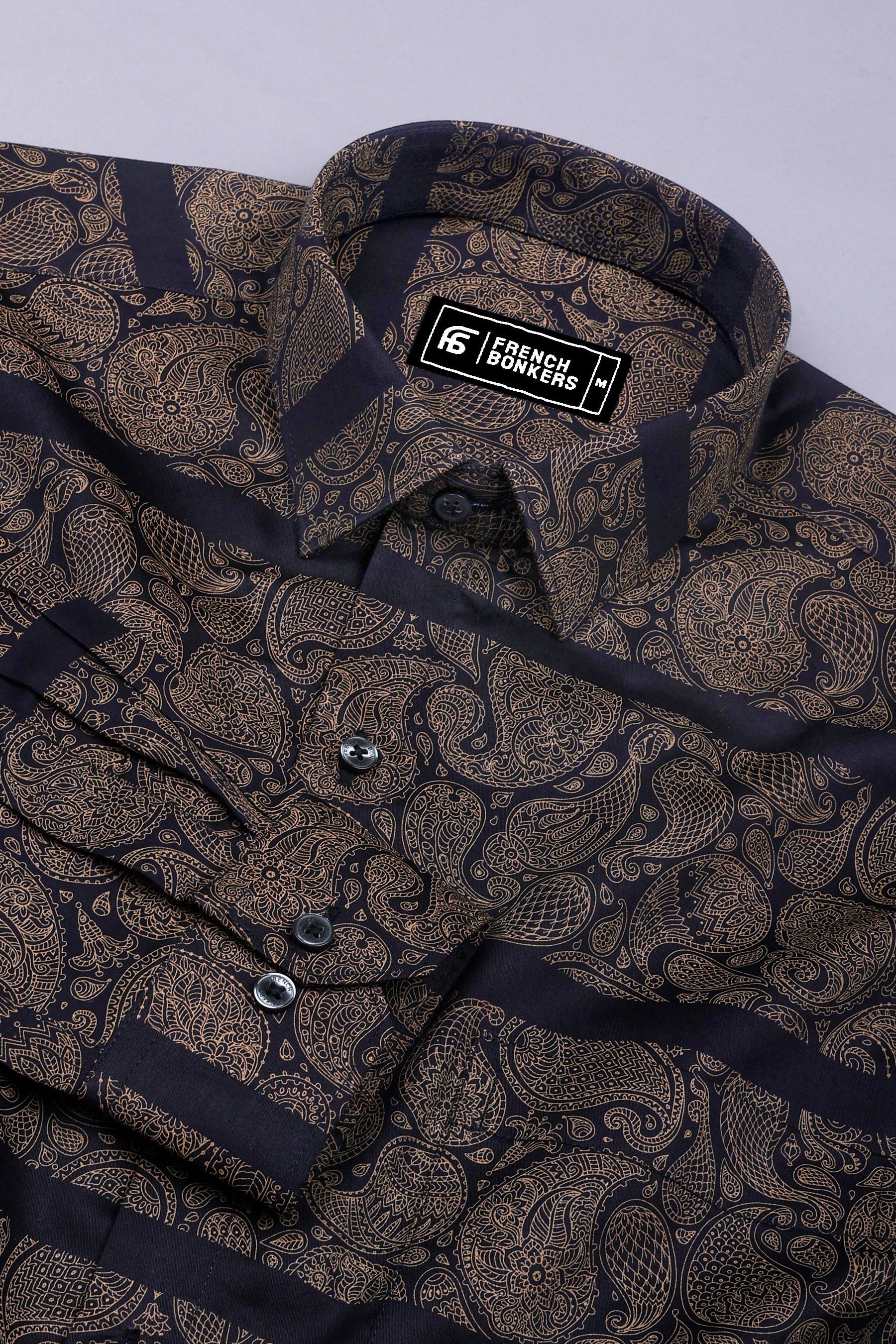 Quorra Black with Brown Paisley Print Cotton Shirt