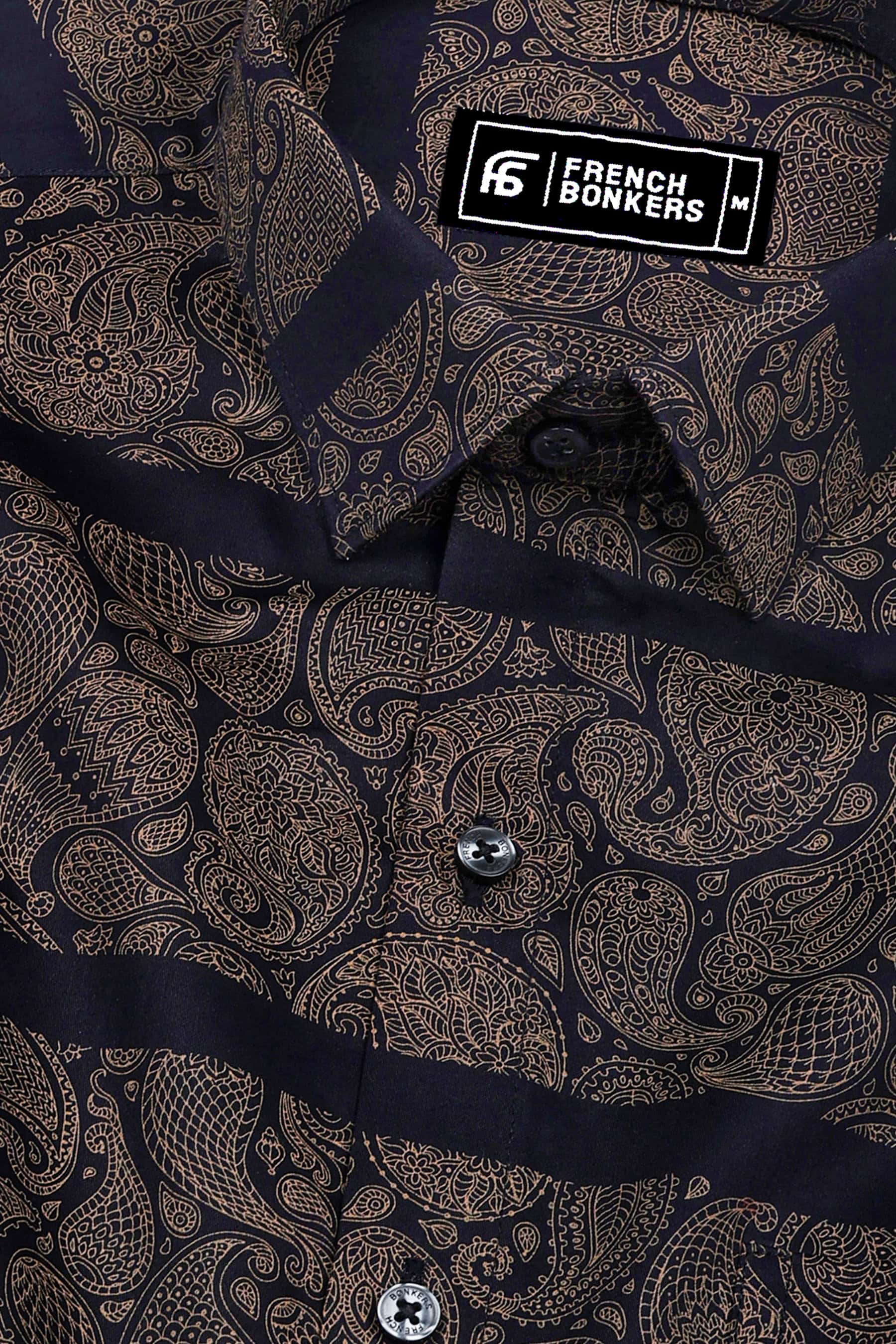 Quorra Black with Brown Paisley Print Cotton Shirt