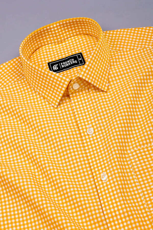 Bravixo Yellow and White Grid Cotton Shirt