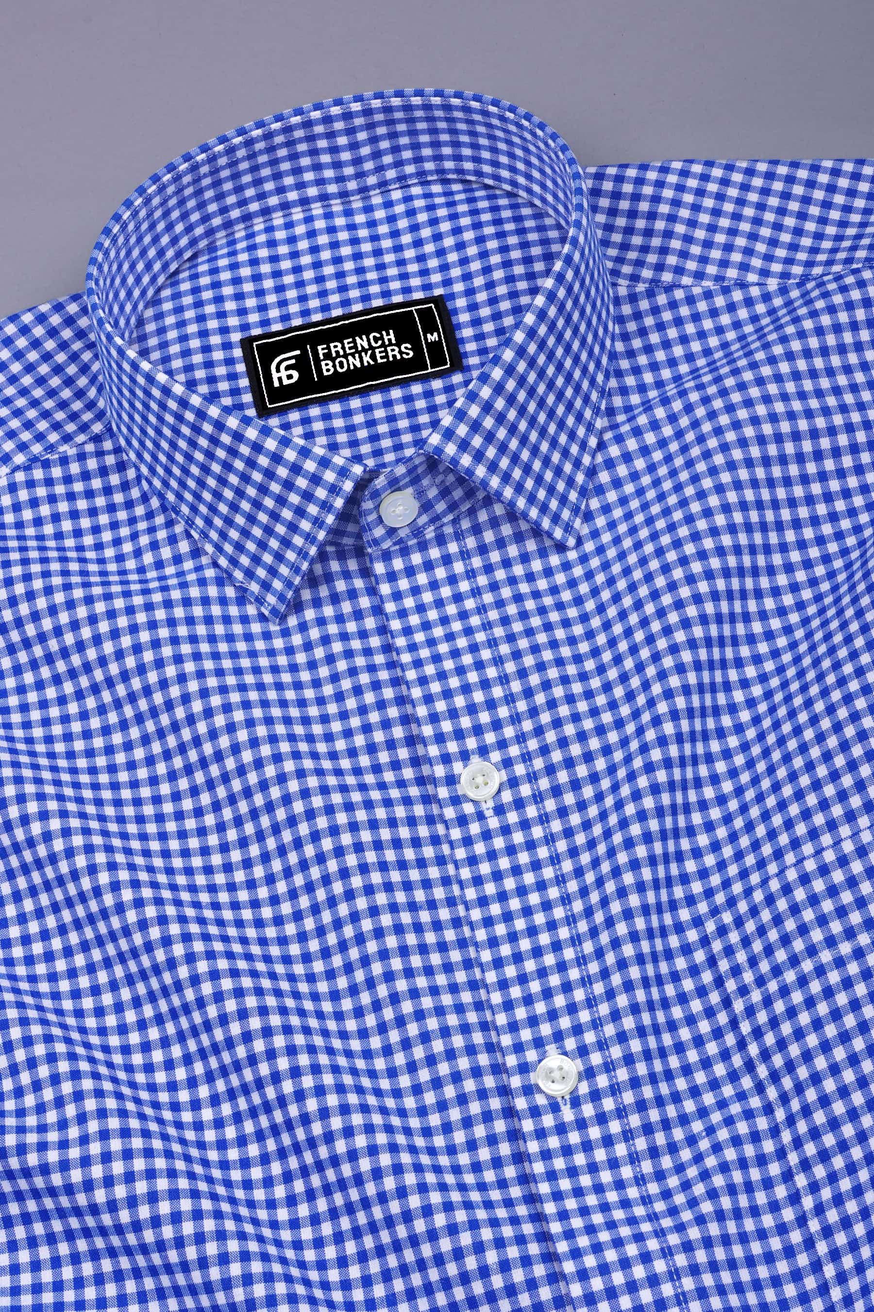 Bravixo Blue and White Grid Cotton Shirt
