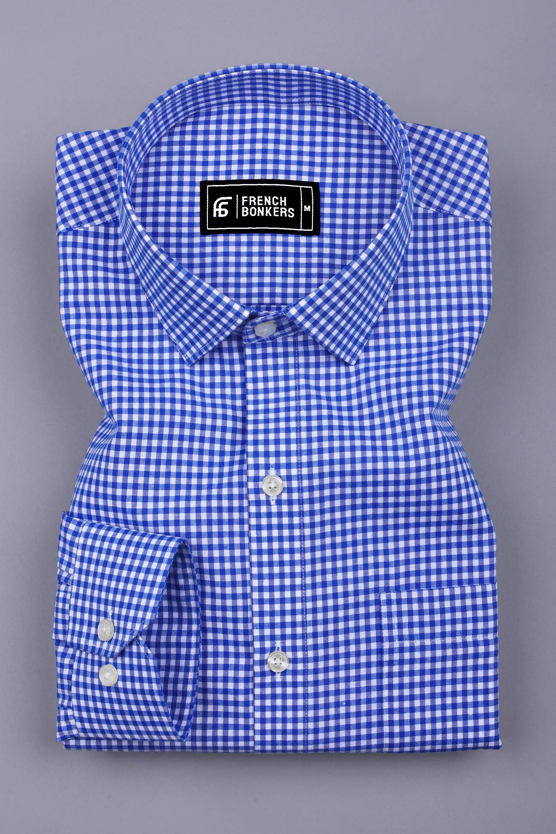 Bravixo Blue and White Grid Cotton Shirt