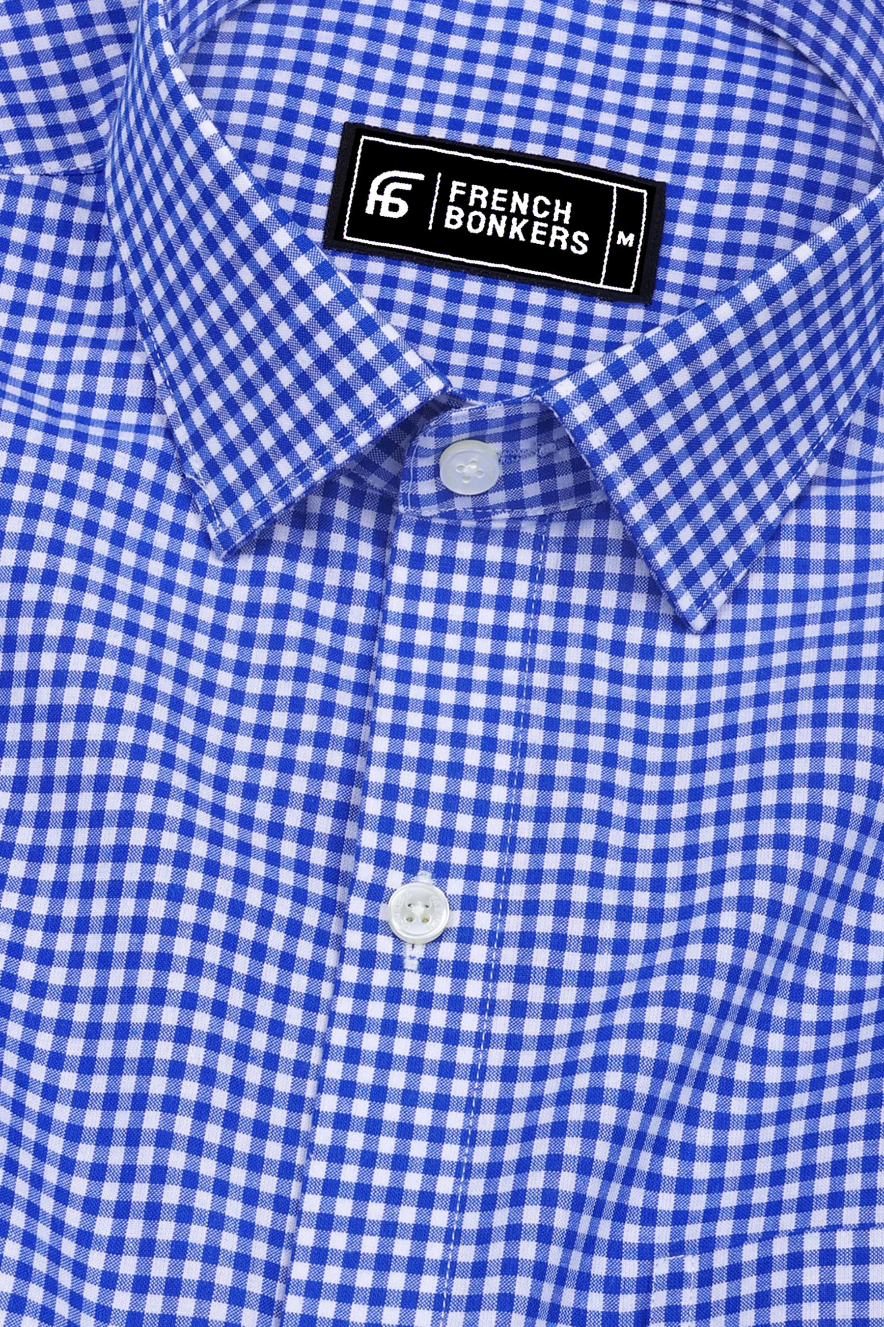 Bravixo Blue and White Grid Cotton Shirt