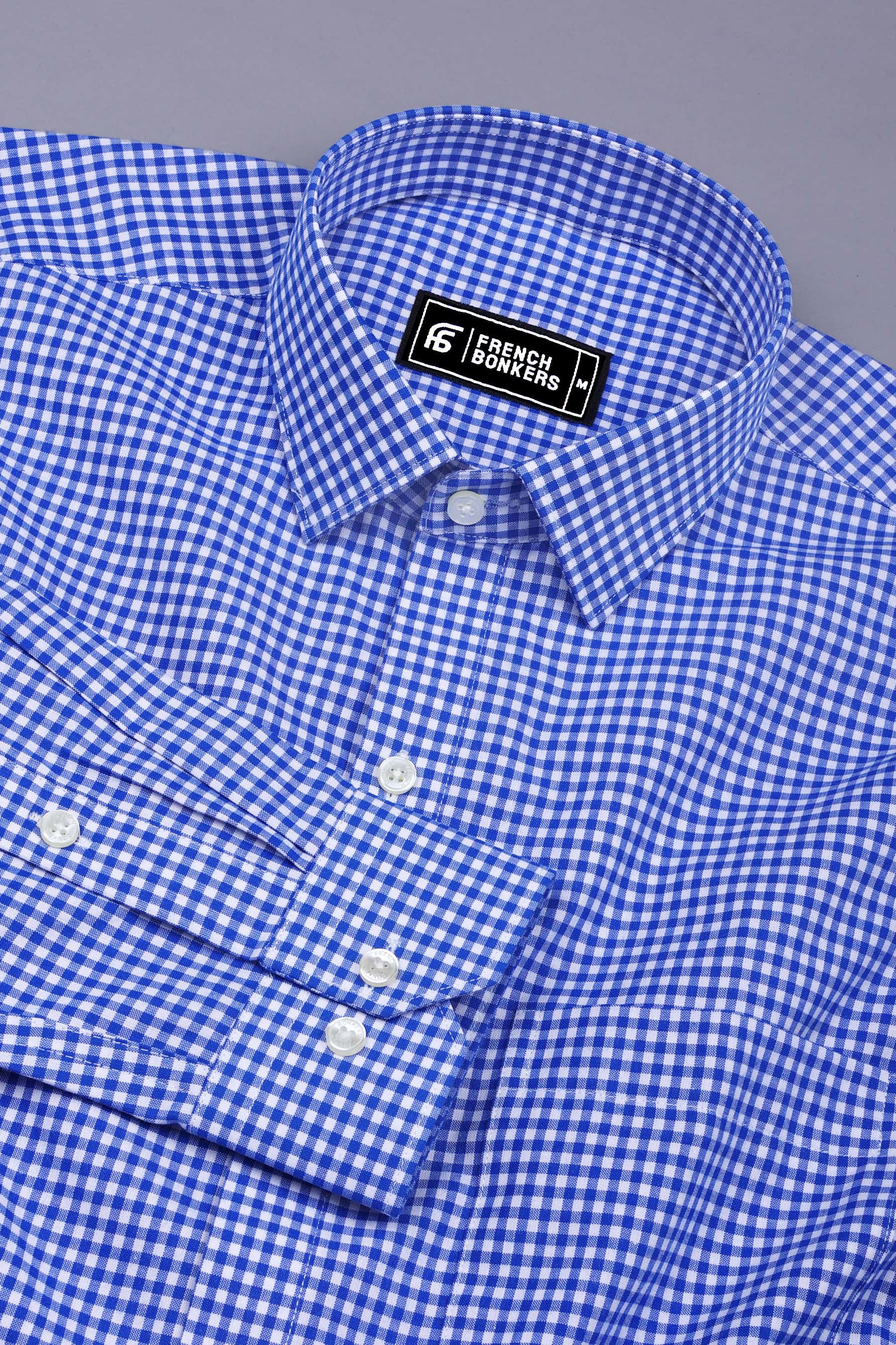 Bravixo Blue and White Grid Cotton Shirt