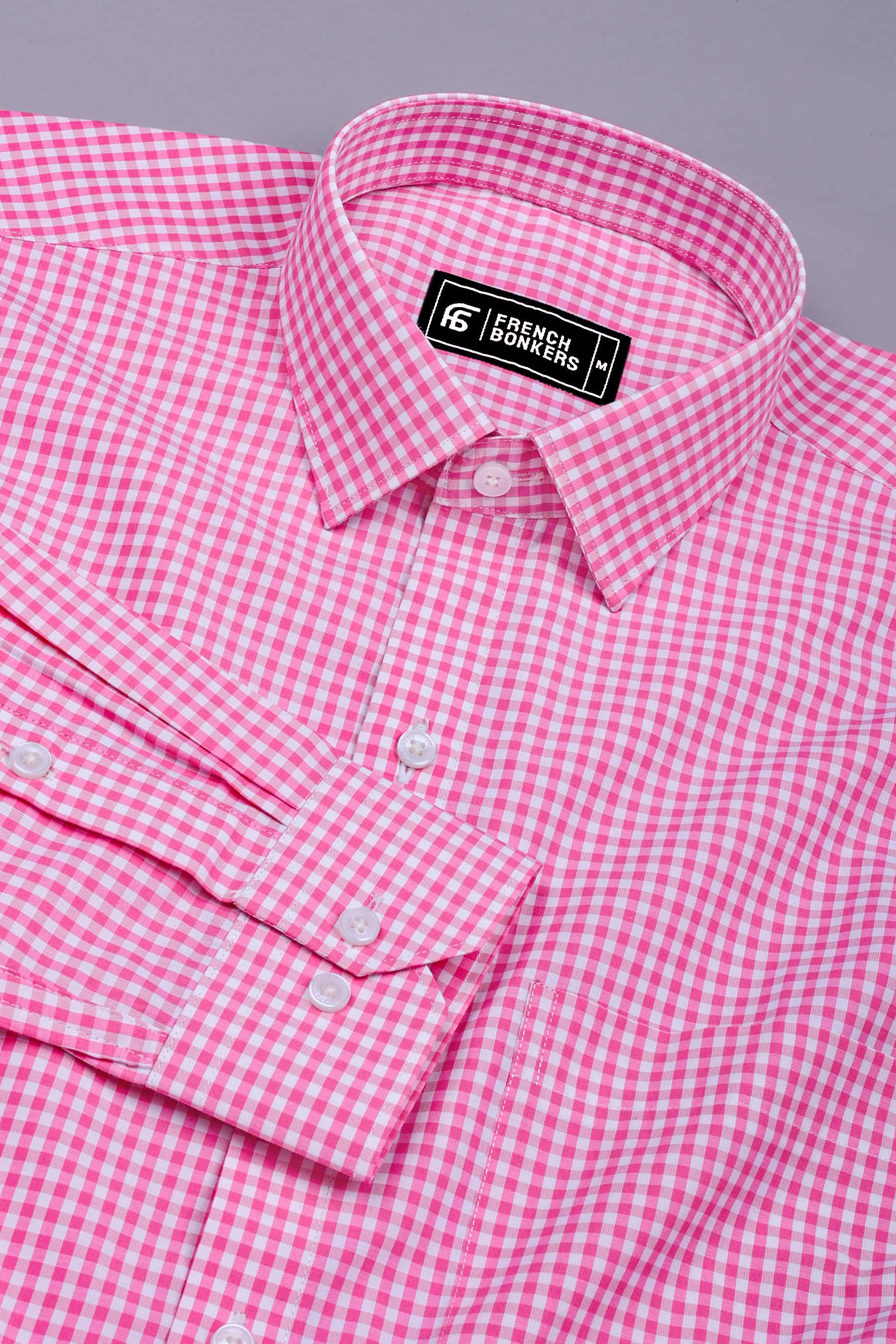 Bravixo Pink and White Grid Cotton Shirt