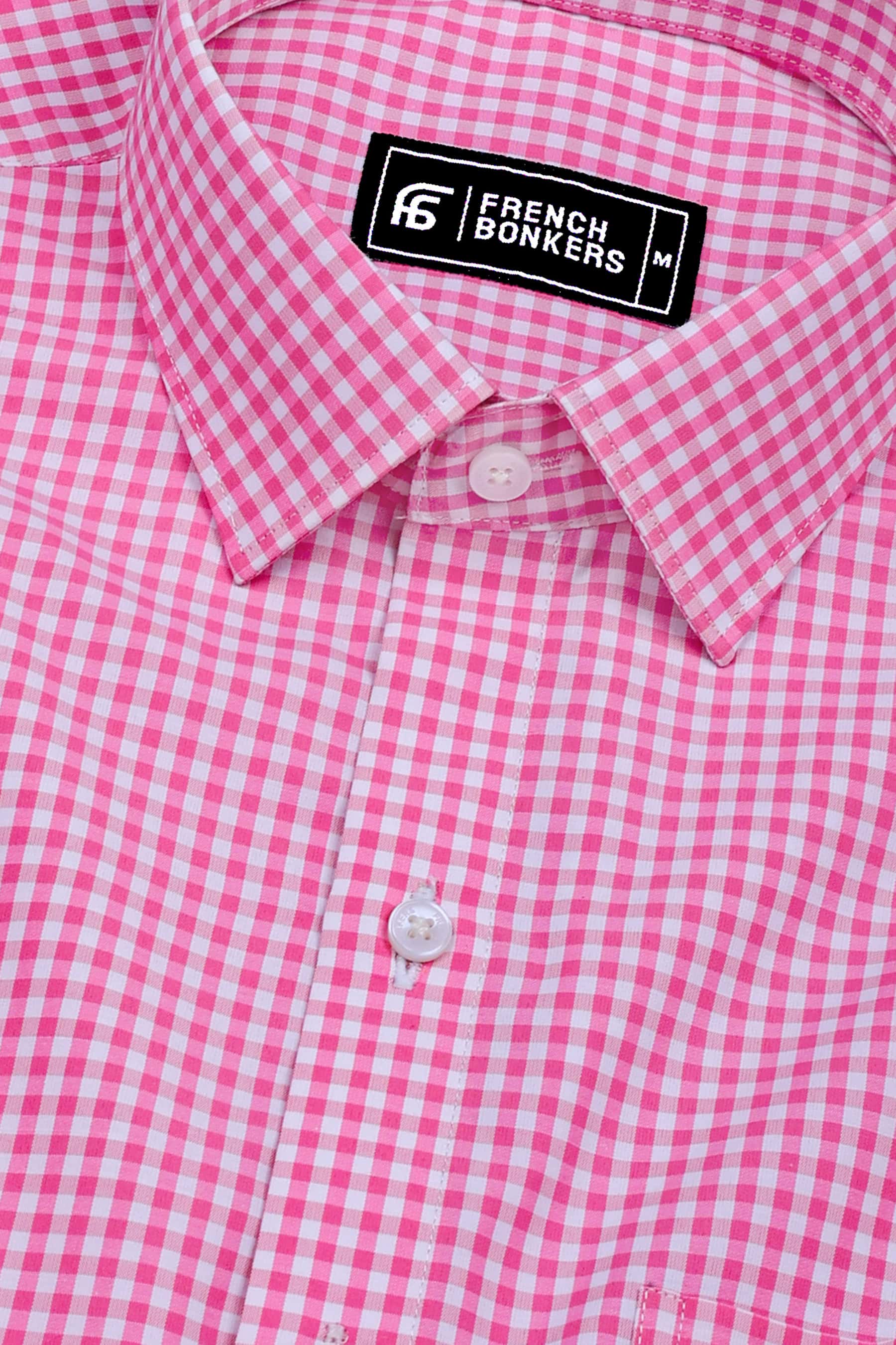 Bravixo Pink and White Grid Cotton Shirt