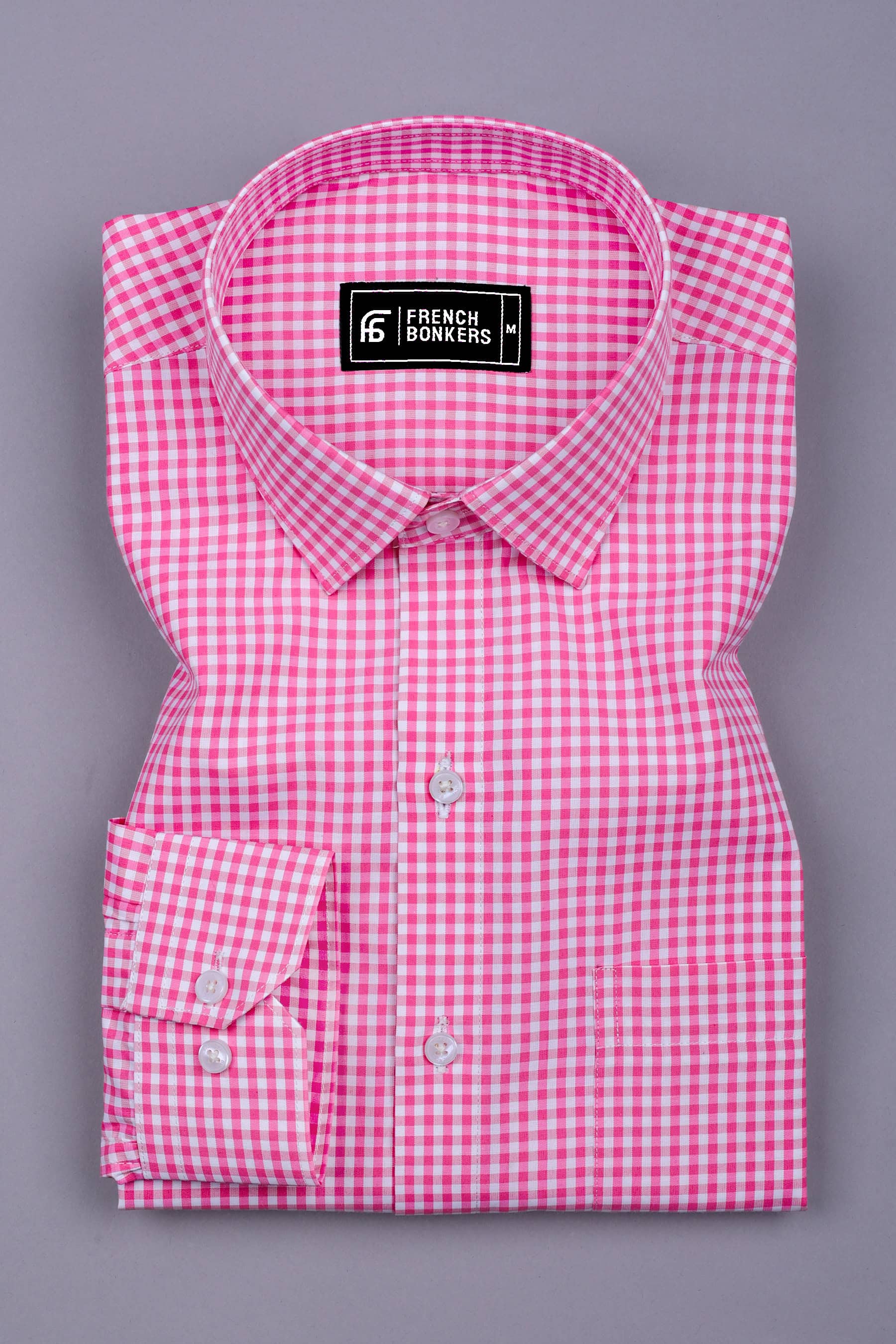 Bravixo Pink and White Grid Cotton Shirt