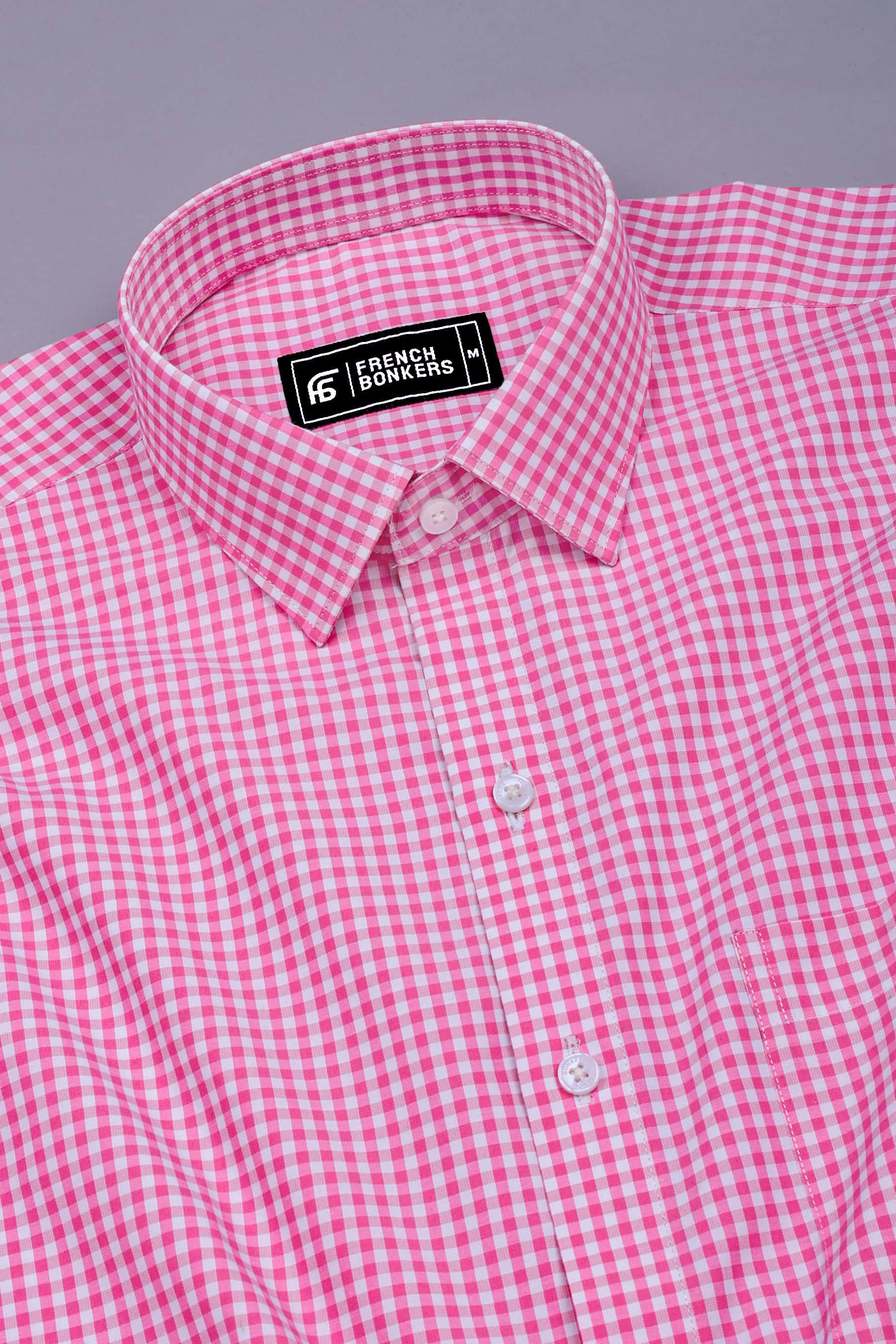 Bravixo Pink and White Grid Cotton Shirt